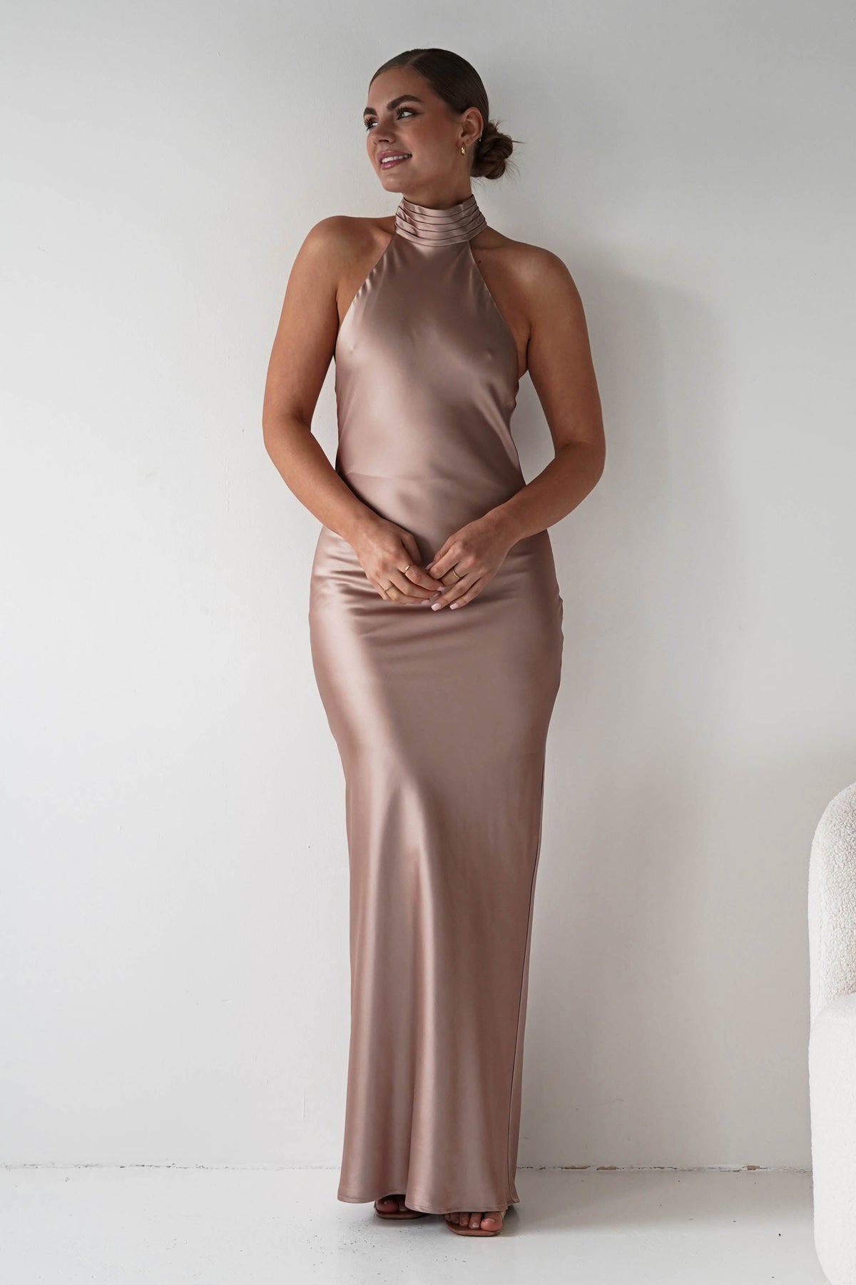 Isla Halterneck Maxi Slip Dress | Bronze-Oh Hello Clothing