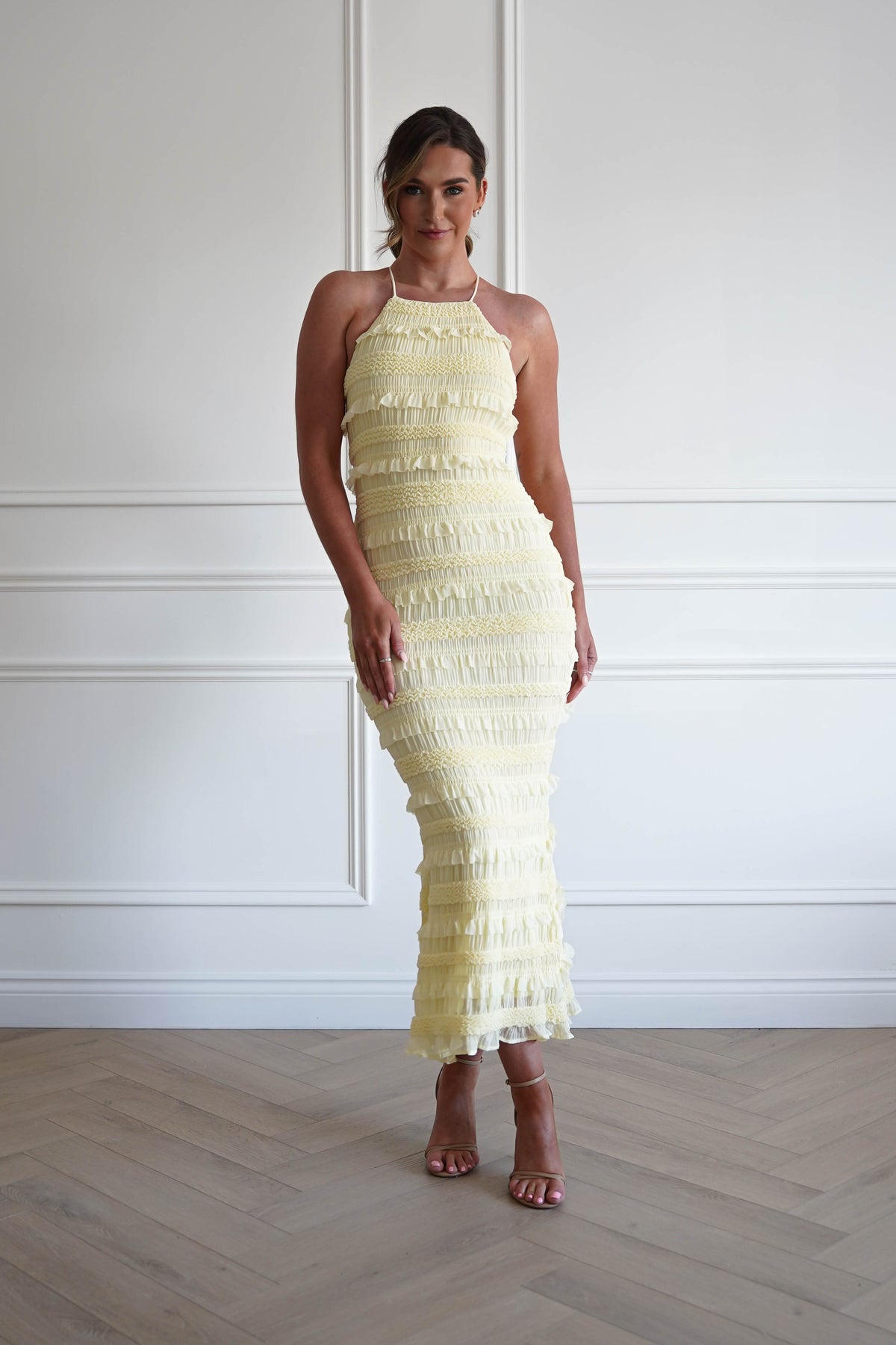 Jen Ruffle Bodycon Maxi Dress | Yellow-Oh Hello Clothing