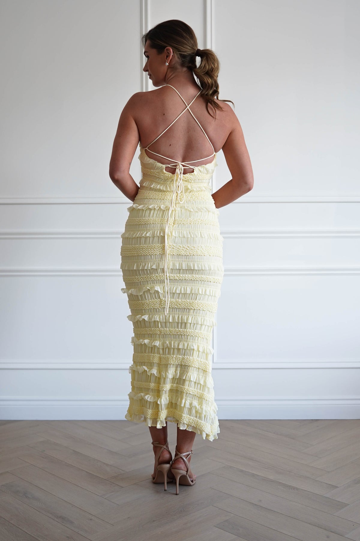 Jen Ruffle Bodycon Maxi Dress | Yellow-Oh Hello Clothing