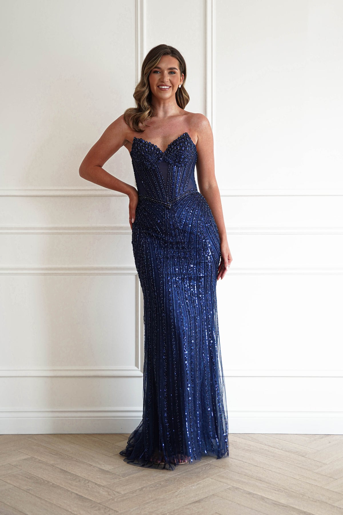 Jordia Beaded Corset Maxi Gown | Navy-Oh Hello Clothing