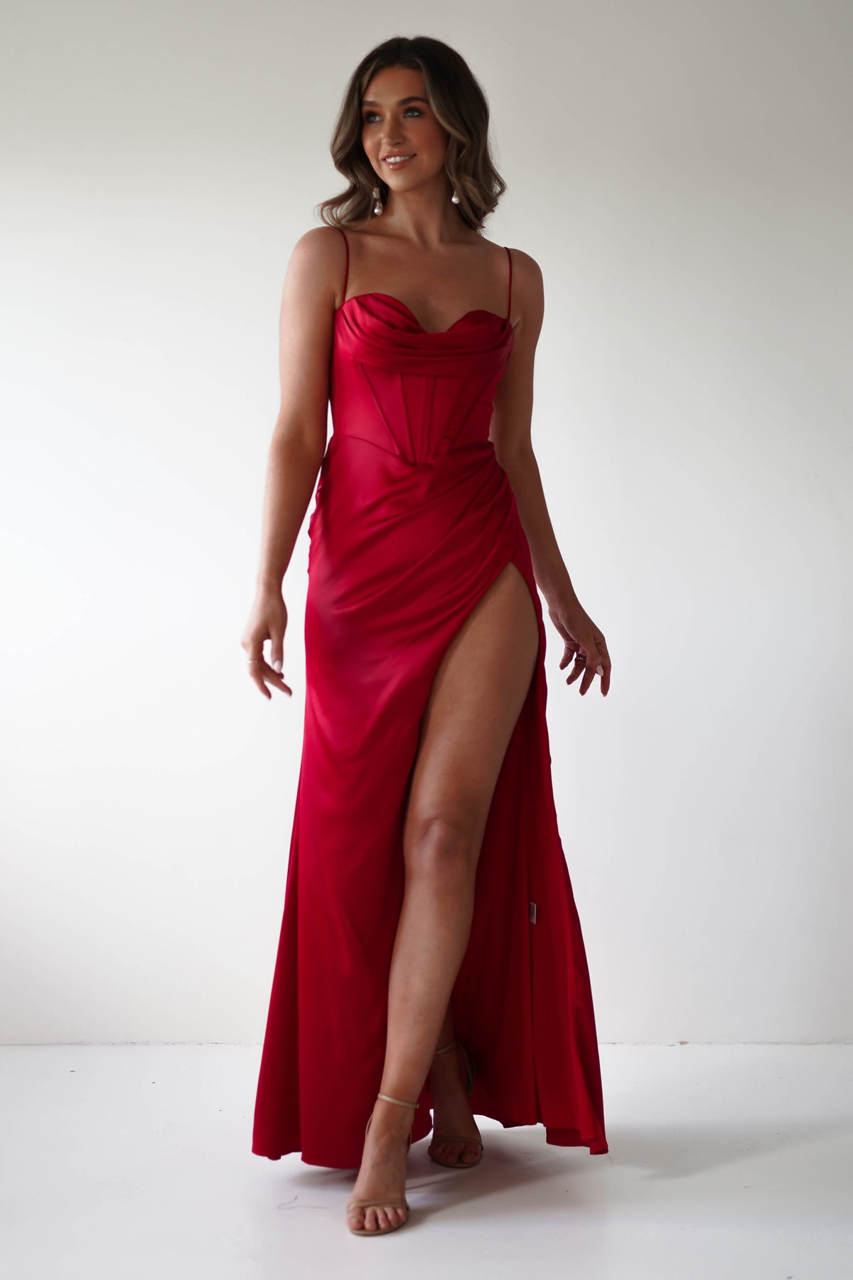 Julianne Corset Satin Gown | Red-Oh Hello Clothing