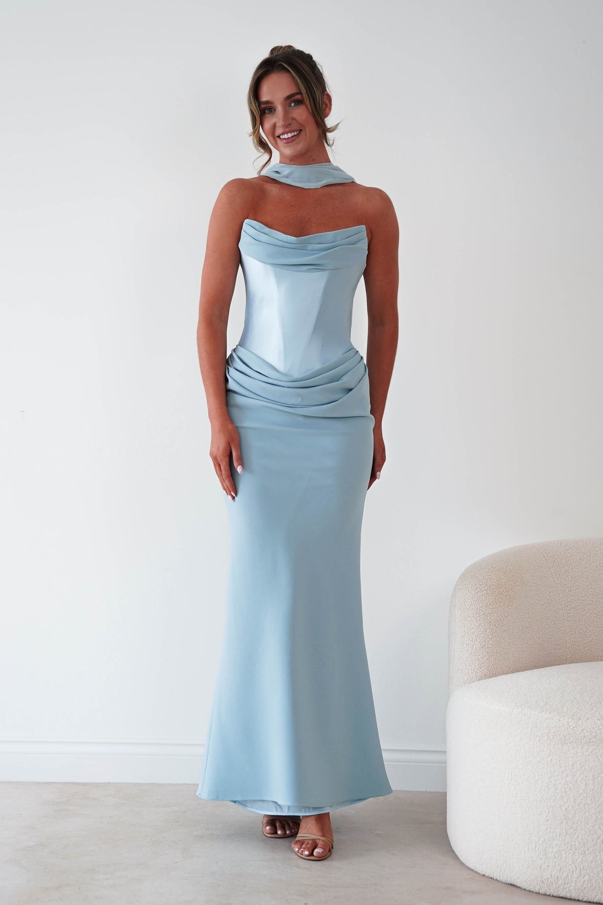 Kailani Strapless Ruched Maxi Dress | Blue-Oh Hello Clothing