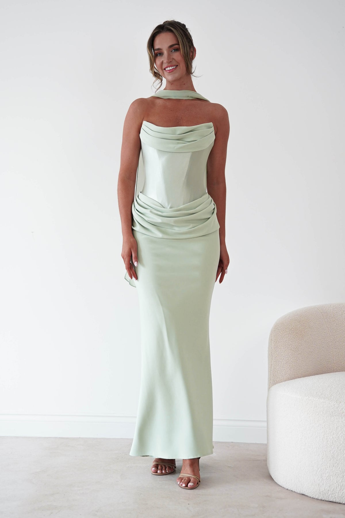 Kailani Strapless Ruched Maxi Dress | Sage-Oh Hello Clothing