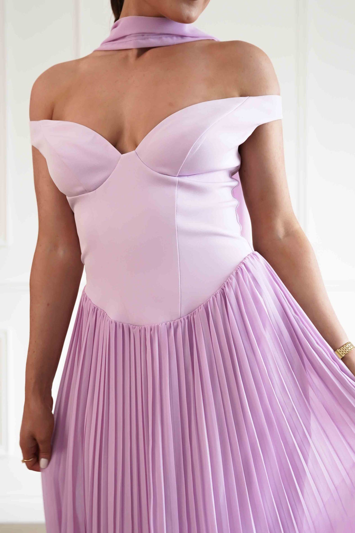 Kelsea Off The Shoulder Pleated Maxi Dress | Lilac-Oh Hello Clothing