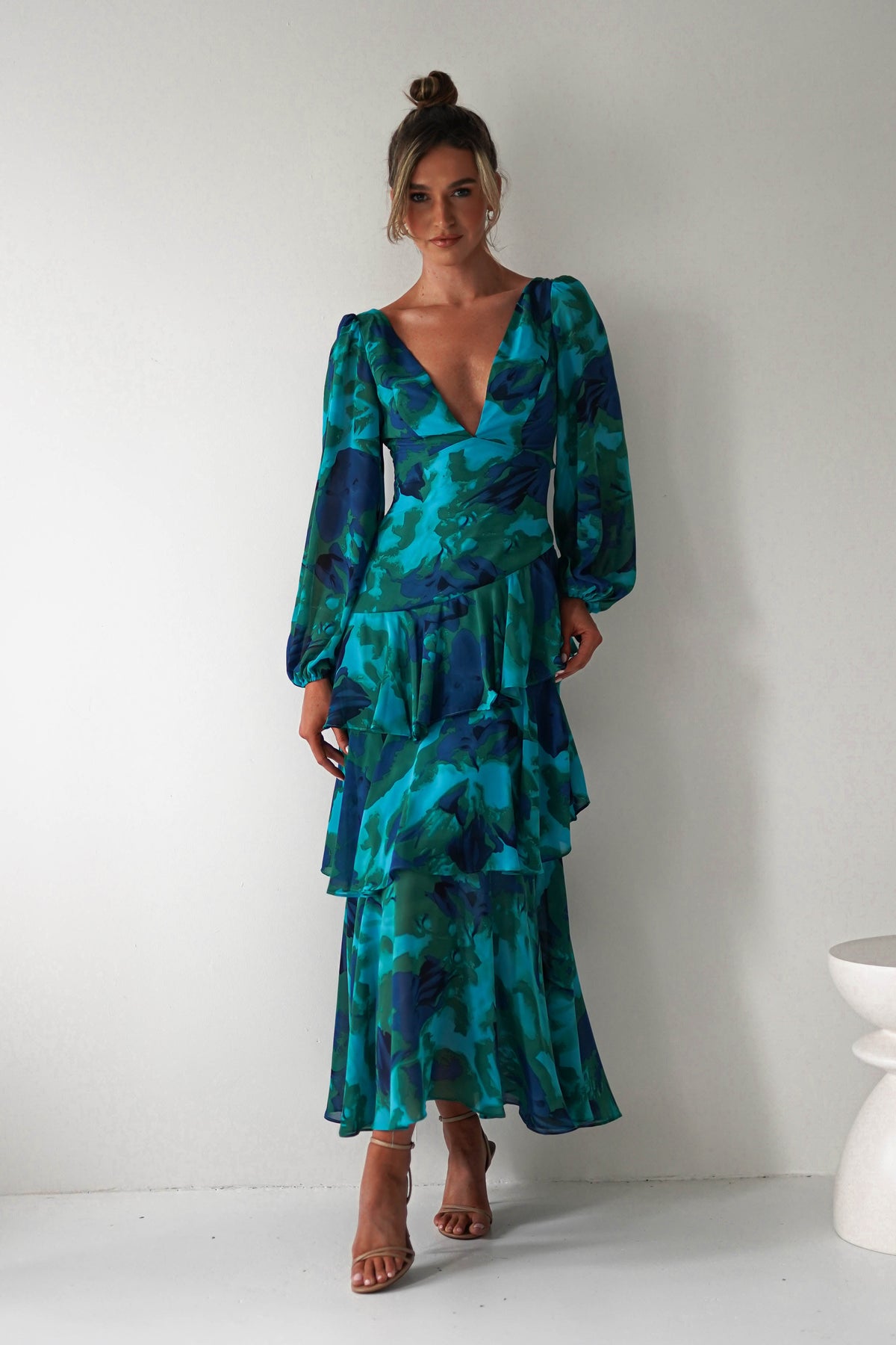 Kiyah Long Sleeve Maxi Dress | Green Print-Oh Hello Clothing