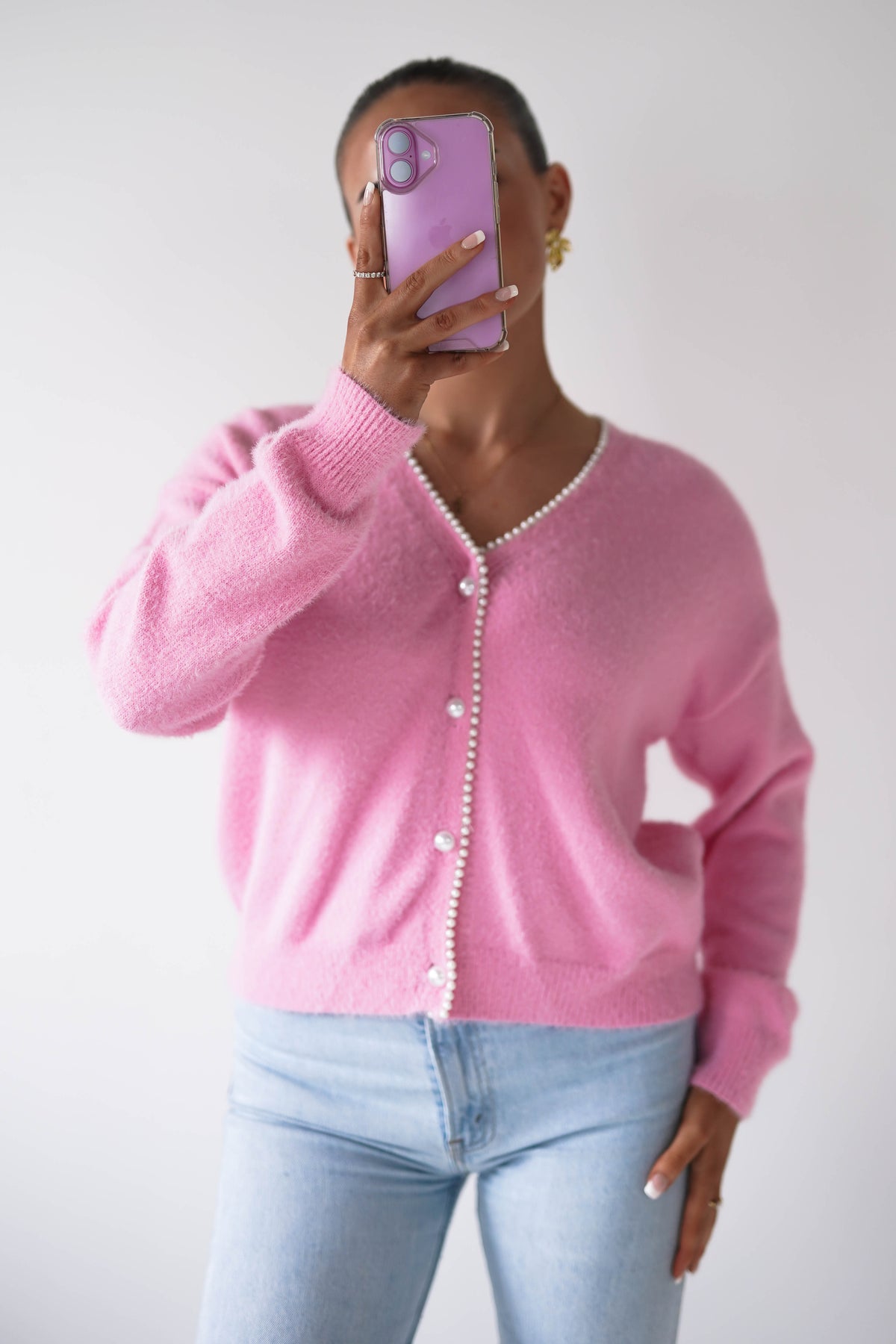 Leela Pearl Detail Cardigan | Pink-Oh Hello Clothing