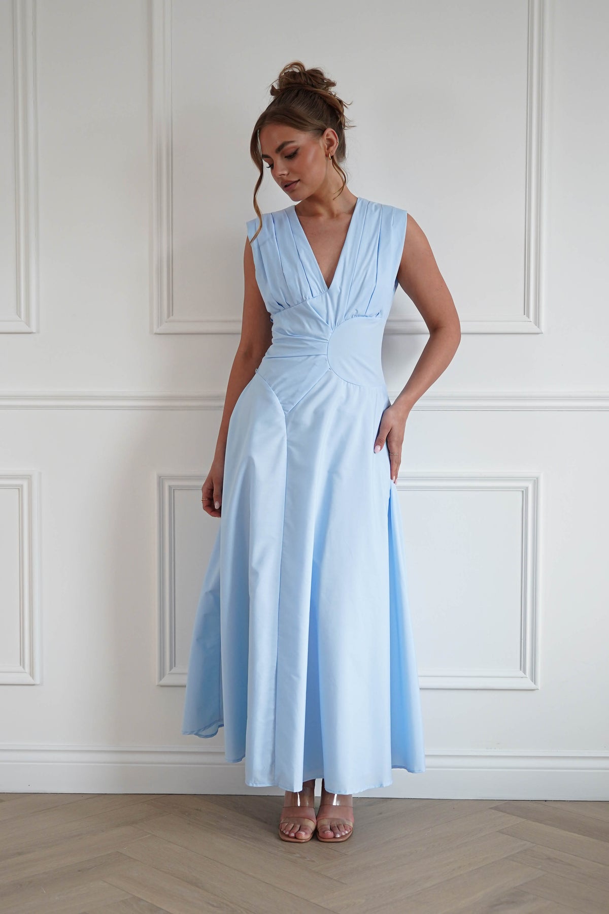 Leela Sculpted Twist Waist Midaxi Dress | Blue-Oh Hello Clothing