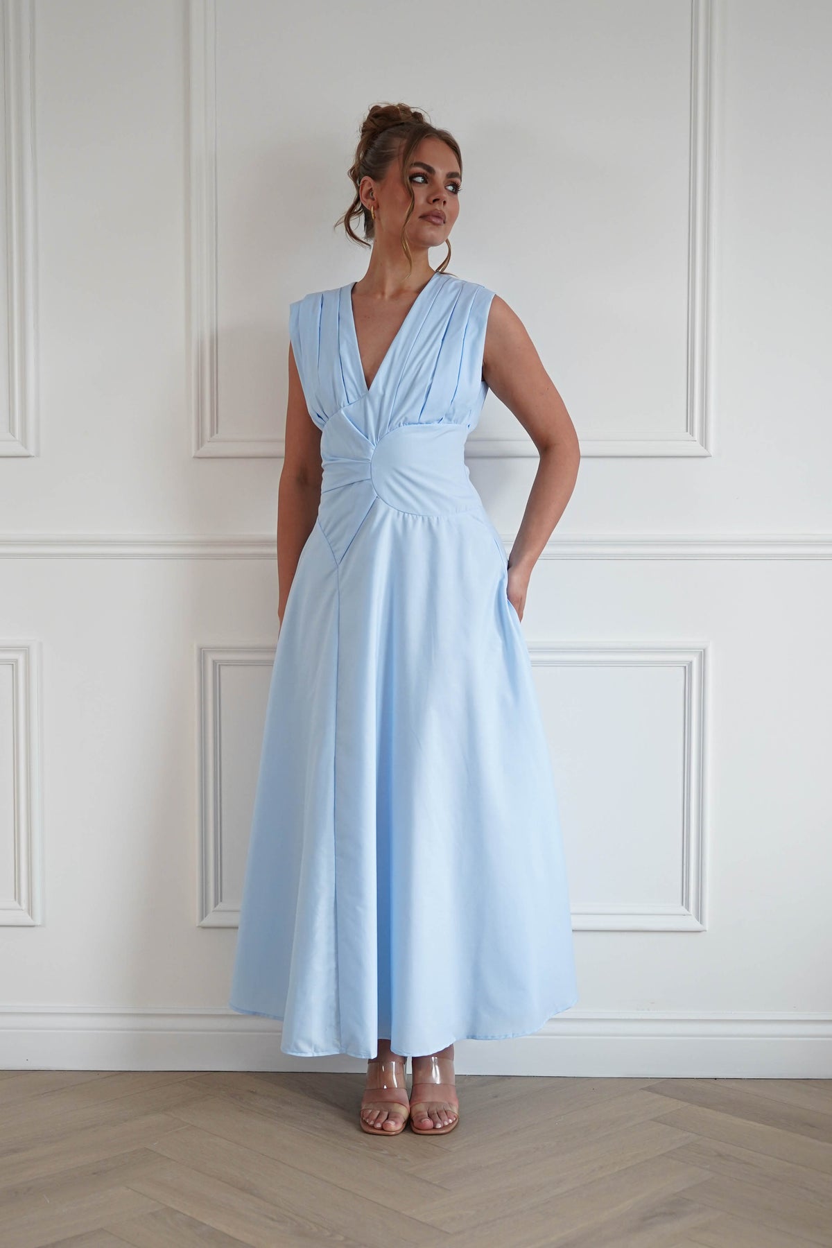 Leela Sculpted Twist Waist Midaxi Dress | Blue-Oh Hello Clothing