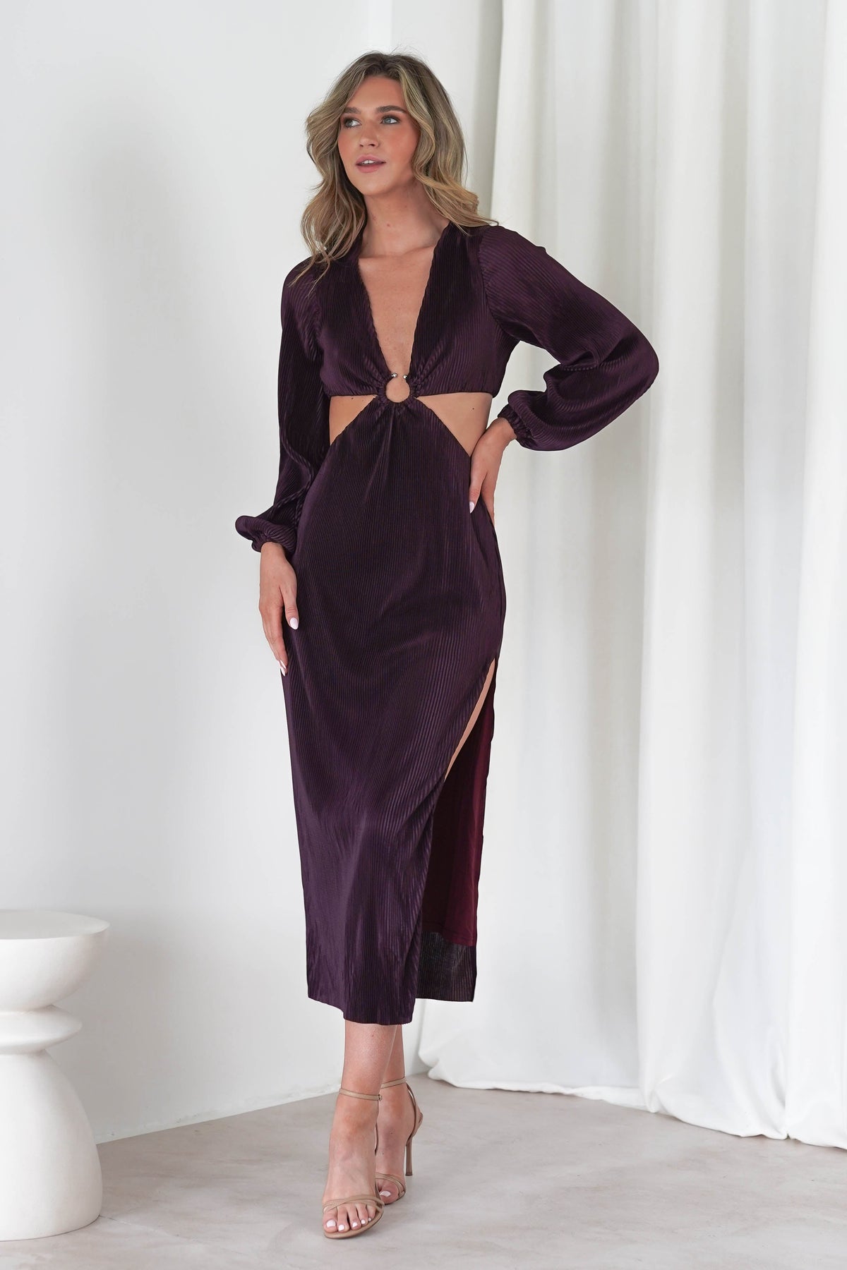 Lennon Ribbed Cut Out Maxi Dress| Dark Purple-Oh Hello Clothing