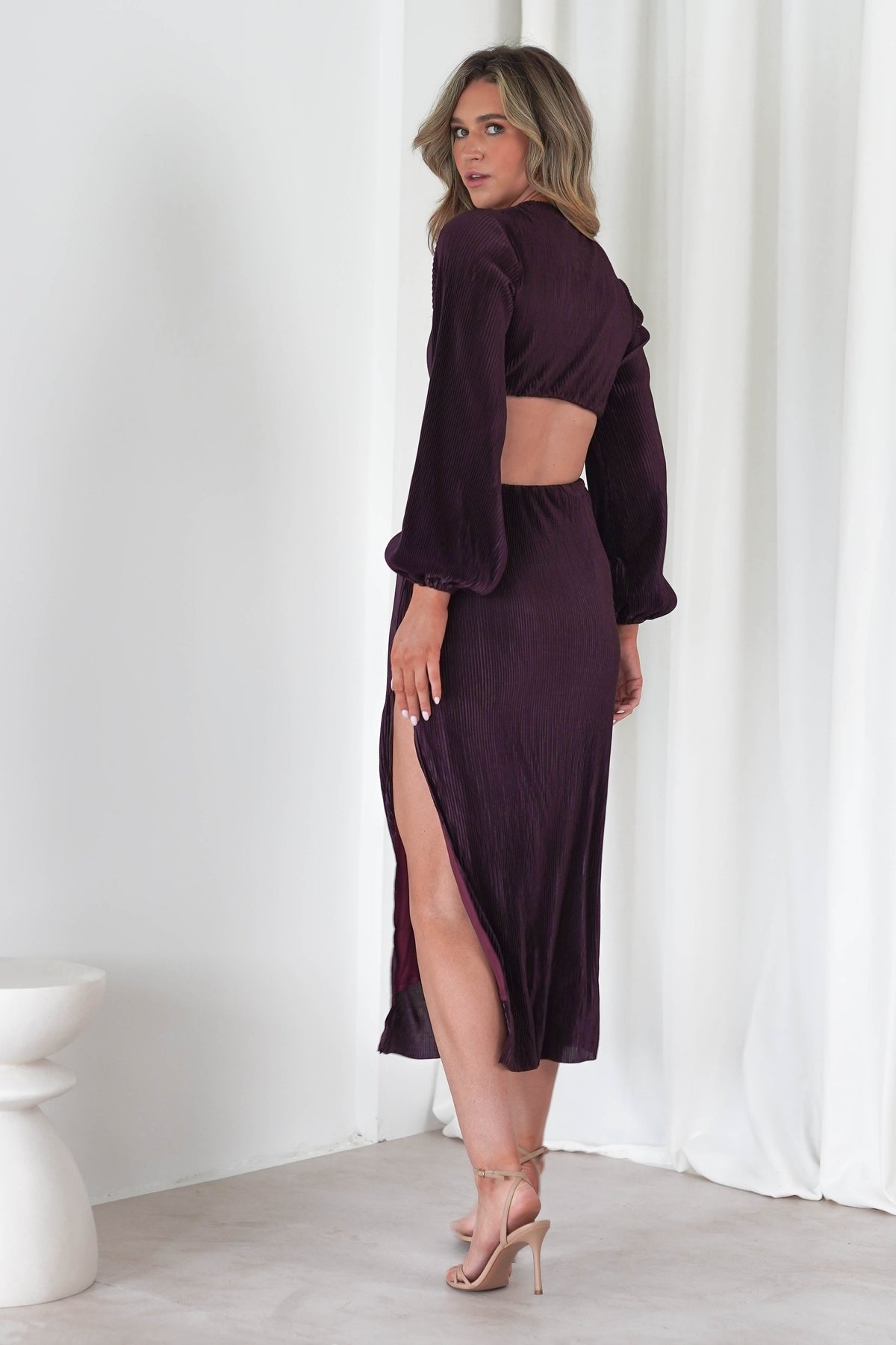 Lennon Ribbed Cut Out Maxi Dress| Dark Purple-Oh Hello Clothing