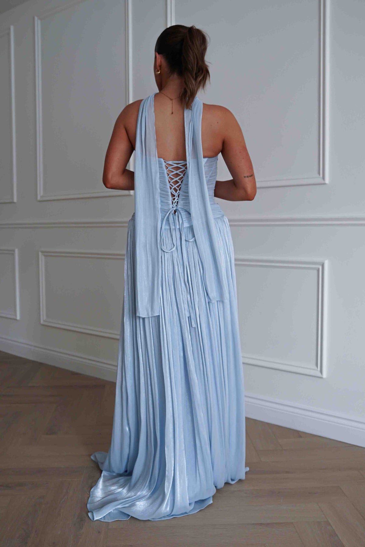Longoria Pleated Luminescent Maxi Gown | Blue-Oh Hello Clothing