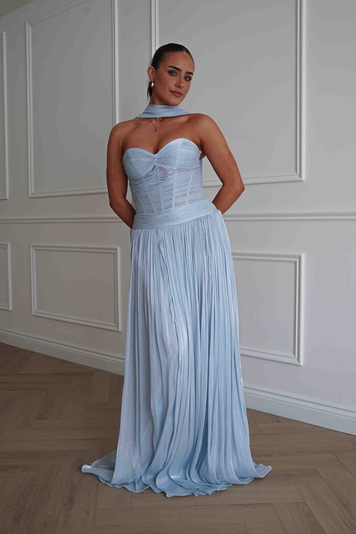 Longoria Pleated Luminescent Maxi Gown | Blue-Oh Hello Clothing