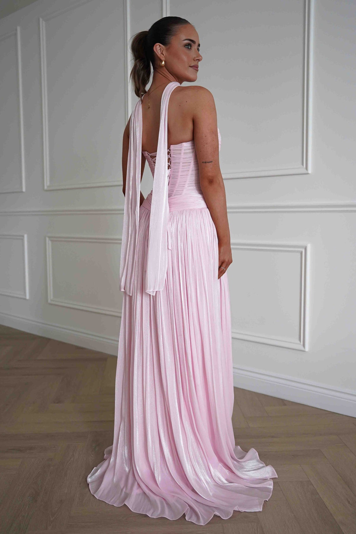Longoria Pleated Luminescent Maxi Gown | Pink-Oh Hello Clothing