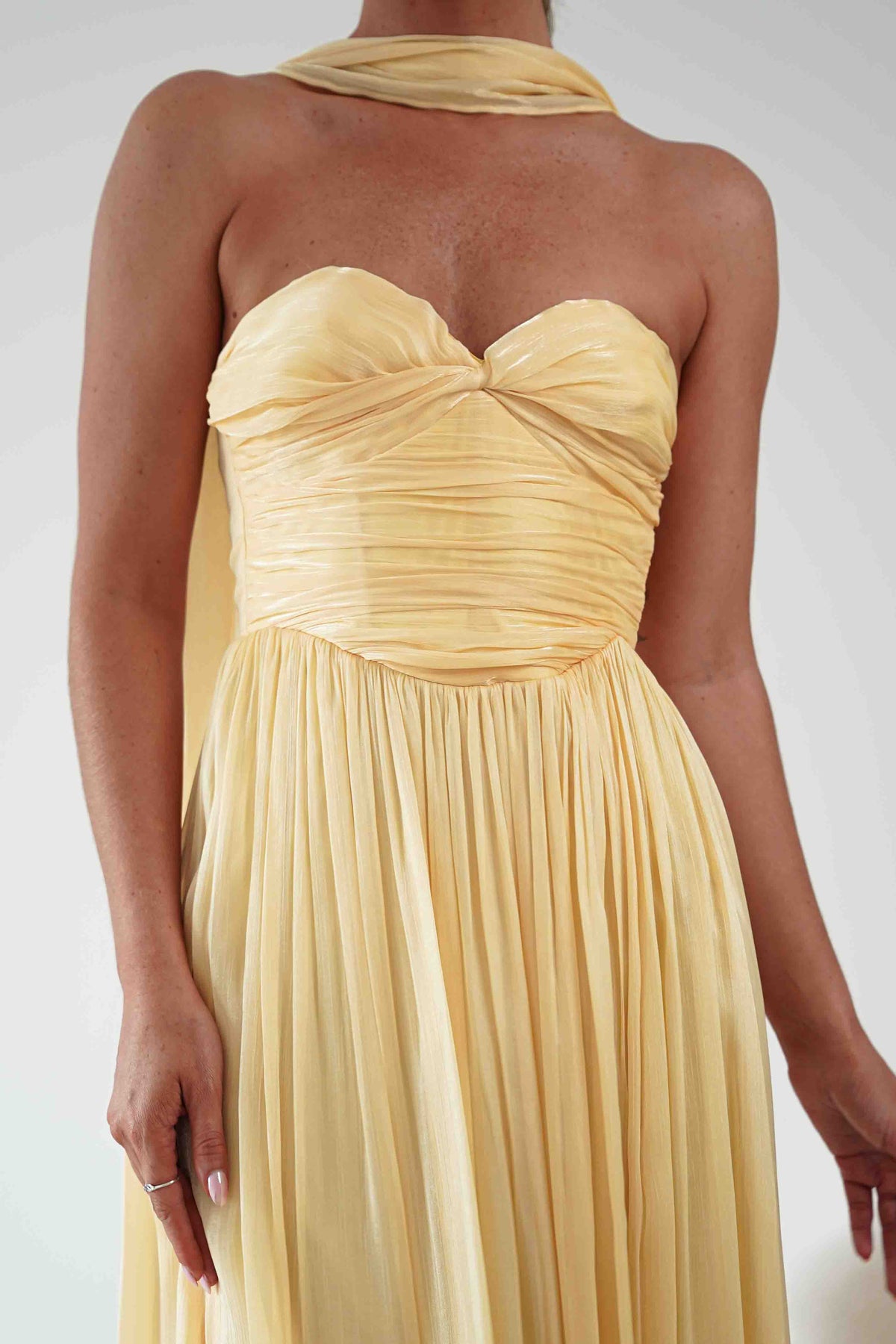 Loryn Ruched Strapless Maxi Dress | Yellow-Oh Hello Clothing