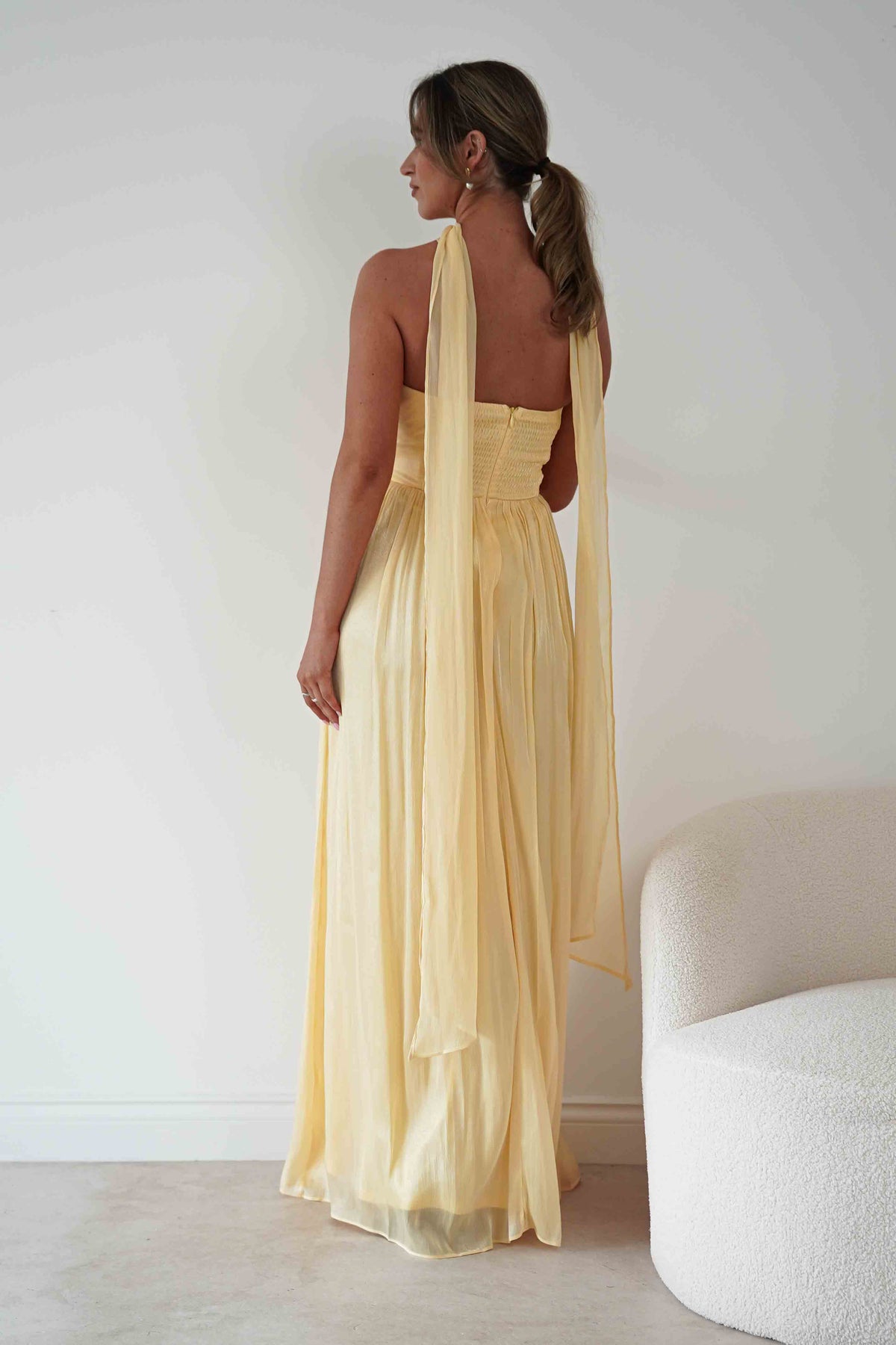 Loryn Ruched Strapless Maxi Dress | Yellow-Oh Hello Clothing