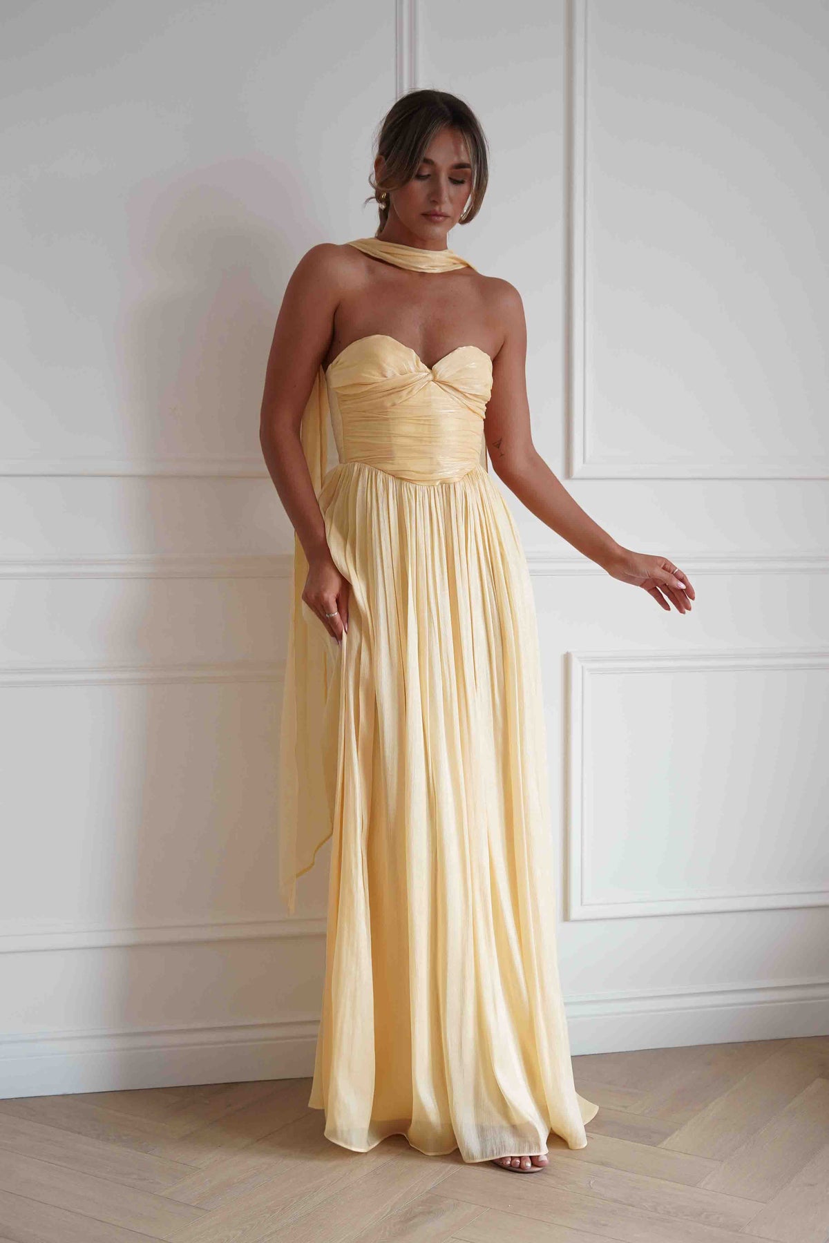 Loryn Ruched Strapless Maxi Dress | Yellow-Oh Hello Clothing