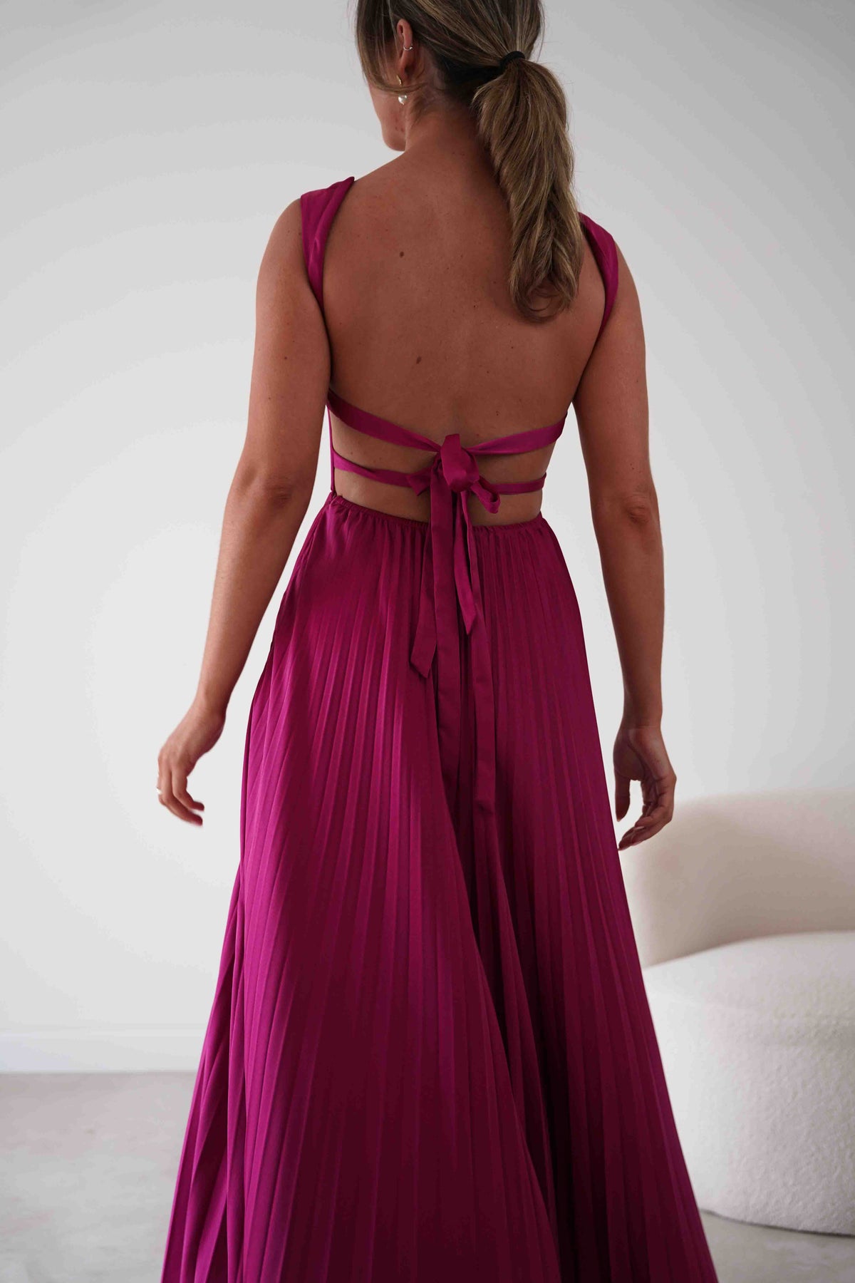 Lottie Pleated Tie Back Maxi Dress | Berry-Oh Hello Clothing