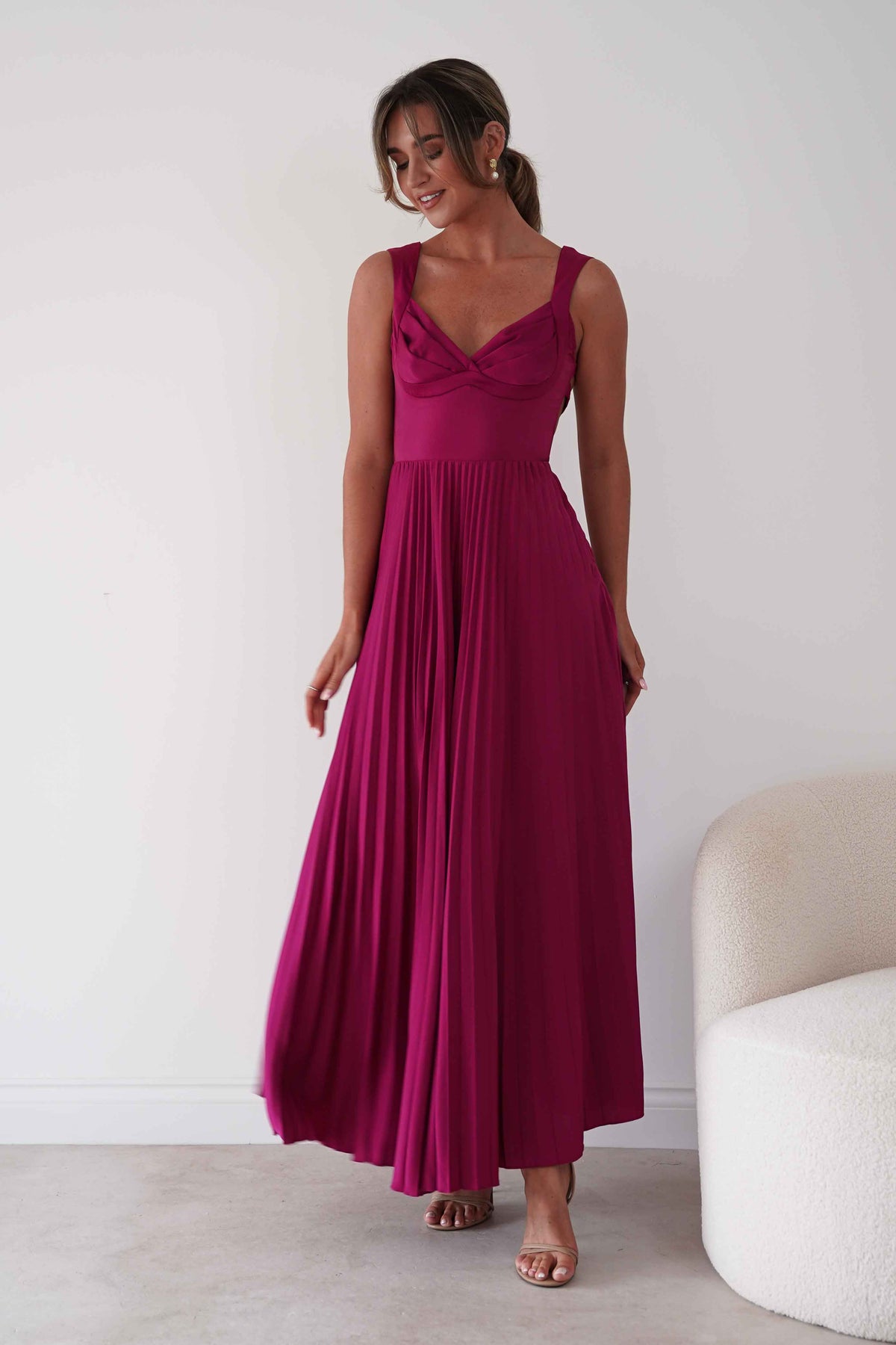 Lottie Pleated Tie Back Maxi Dress | Berry-Oh Hello Clothing