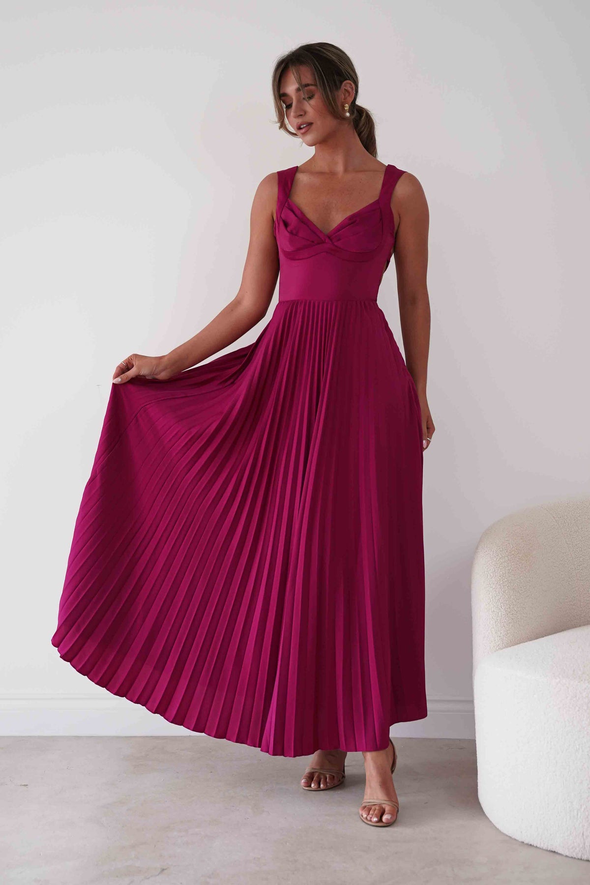 Lottie Pleated Tie Back Maxi Dress | Berry-Oh Hello Clothing