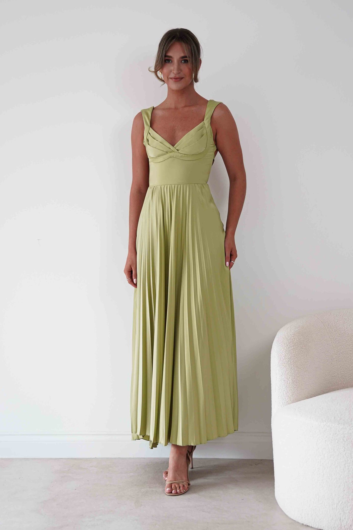 Lottie Pleated Tie Back Maxi Dress | Lime-Oh Hello Clothing