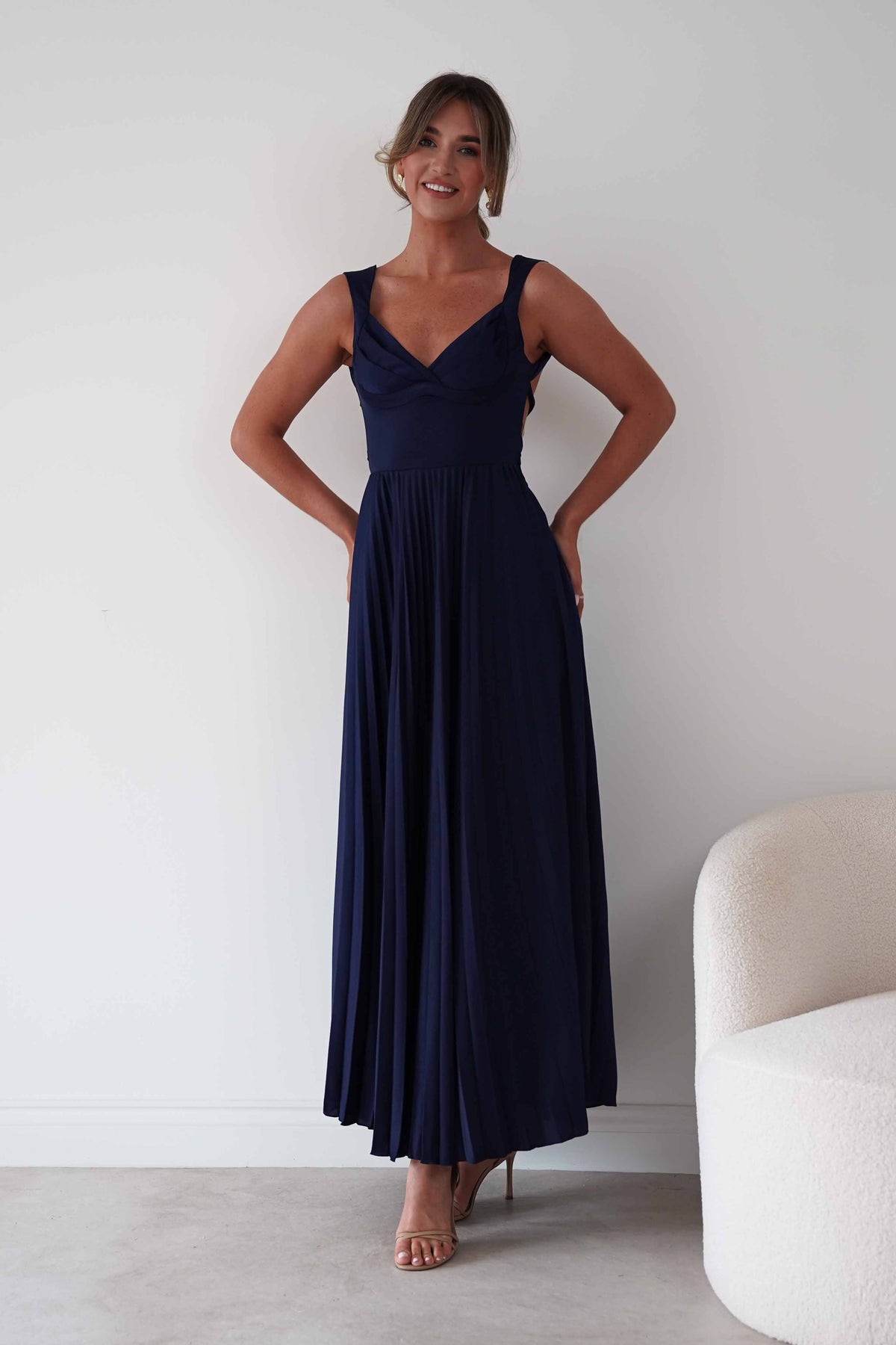 Lottie Pleated Tie Back Maxi Dress | Navy-Oh Hello Clothing