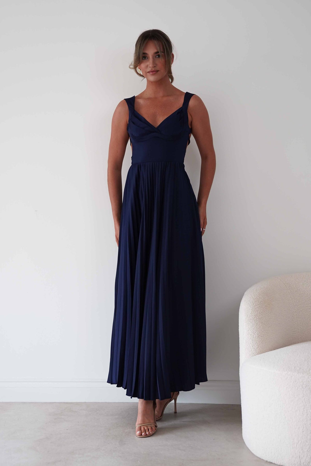 Lottie Pleated Tie Back Maxi Dress | Navy-Oh Hello Clothing