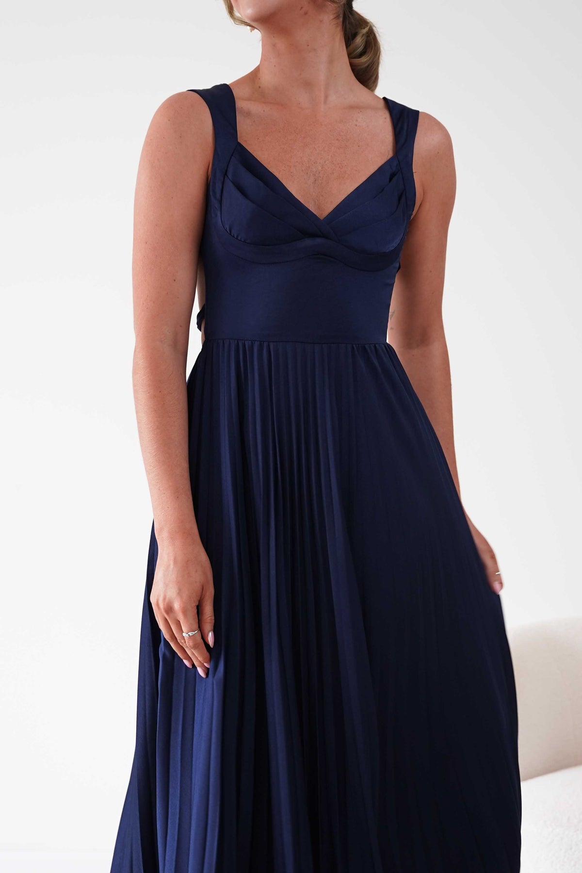 Lottie Pleated Tie Back Maxi Dress | Navy-Oh Hello Clothing