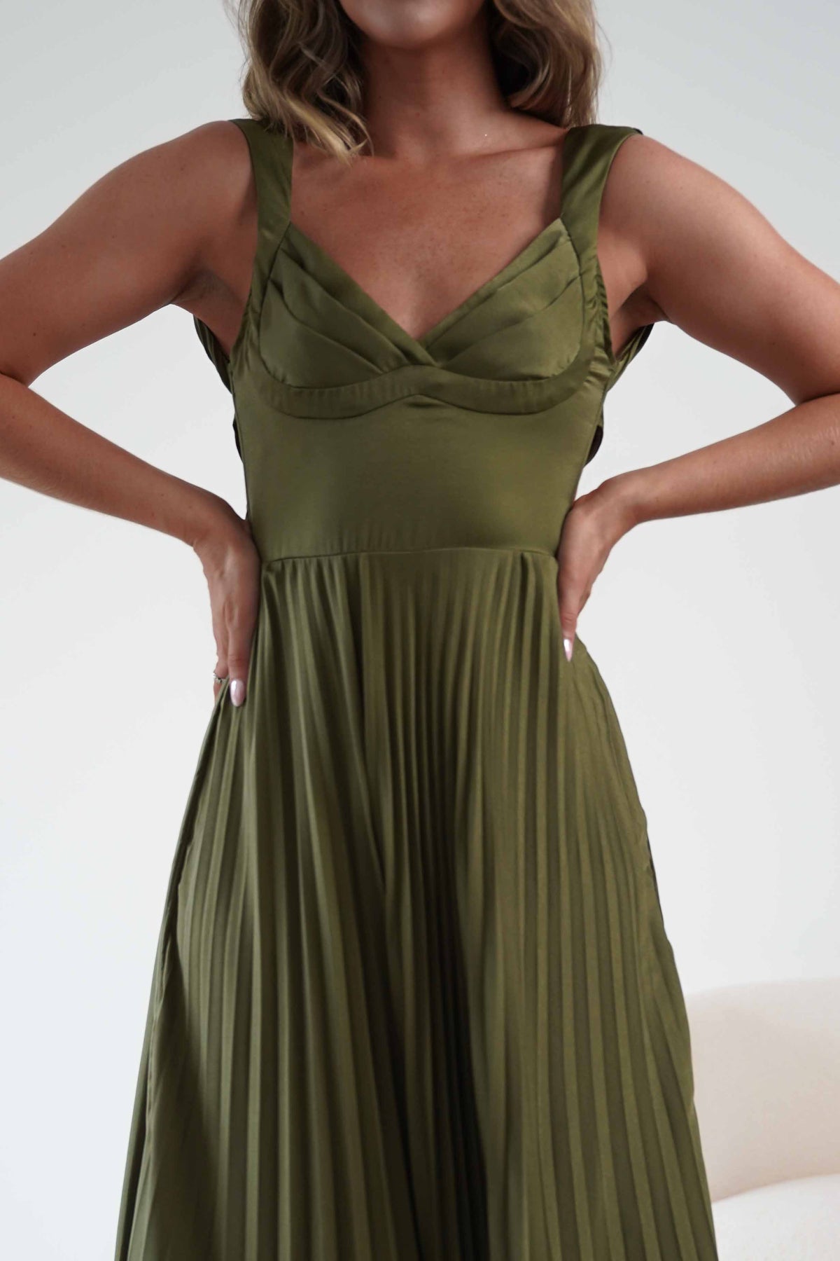 Lottie Pleated Tie Back Maxi Dress | Olive-Oh Hello Clothing