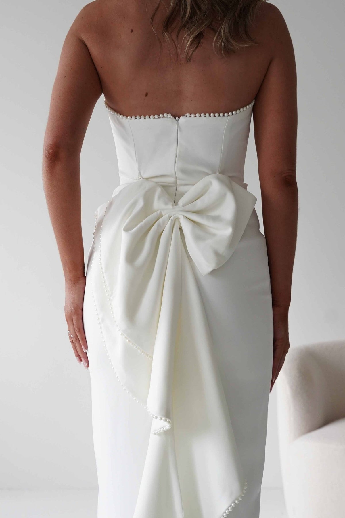 Louisiana Pearl Bow Strapless Dress | White-Oh Hello Clothing