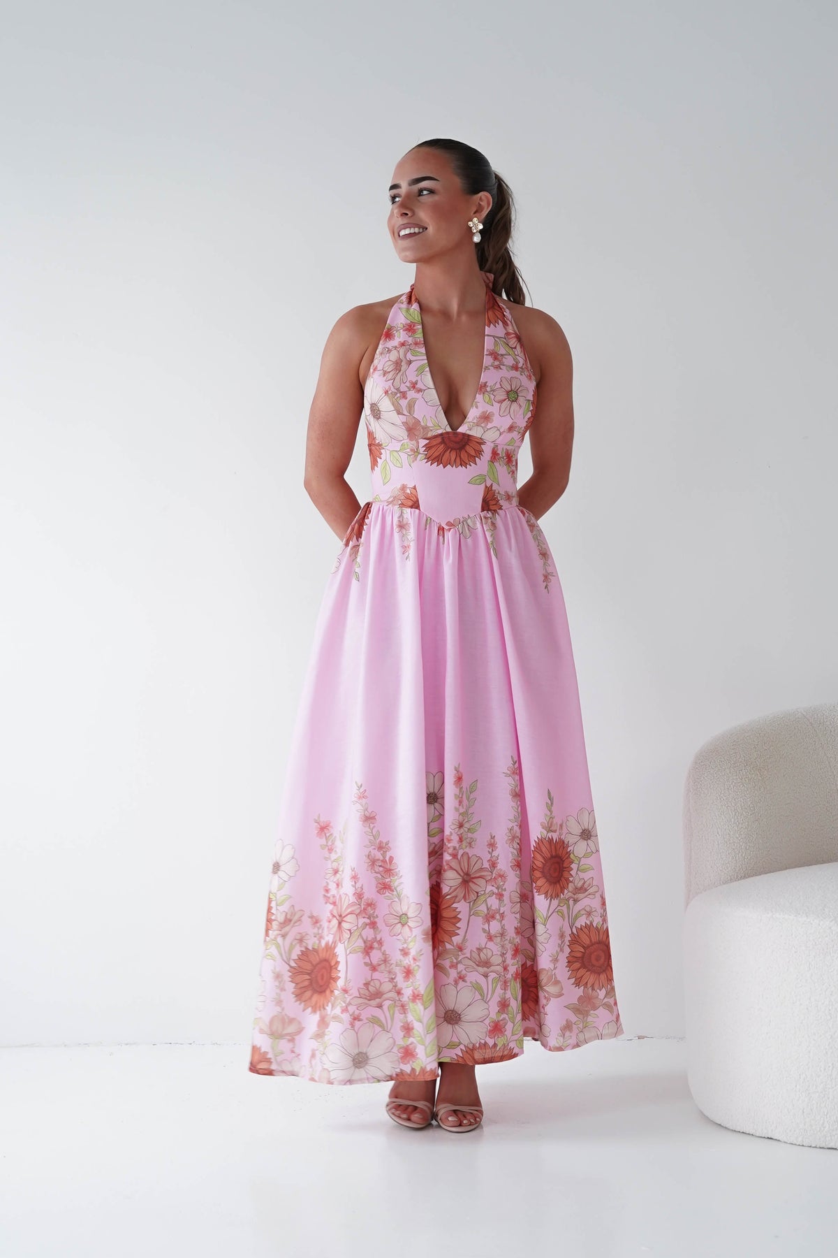 Lucinda Floral Halternack Maxi Dress | Pink-Oh Hello Clothing