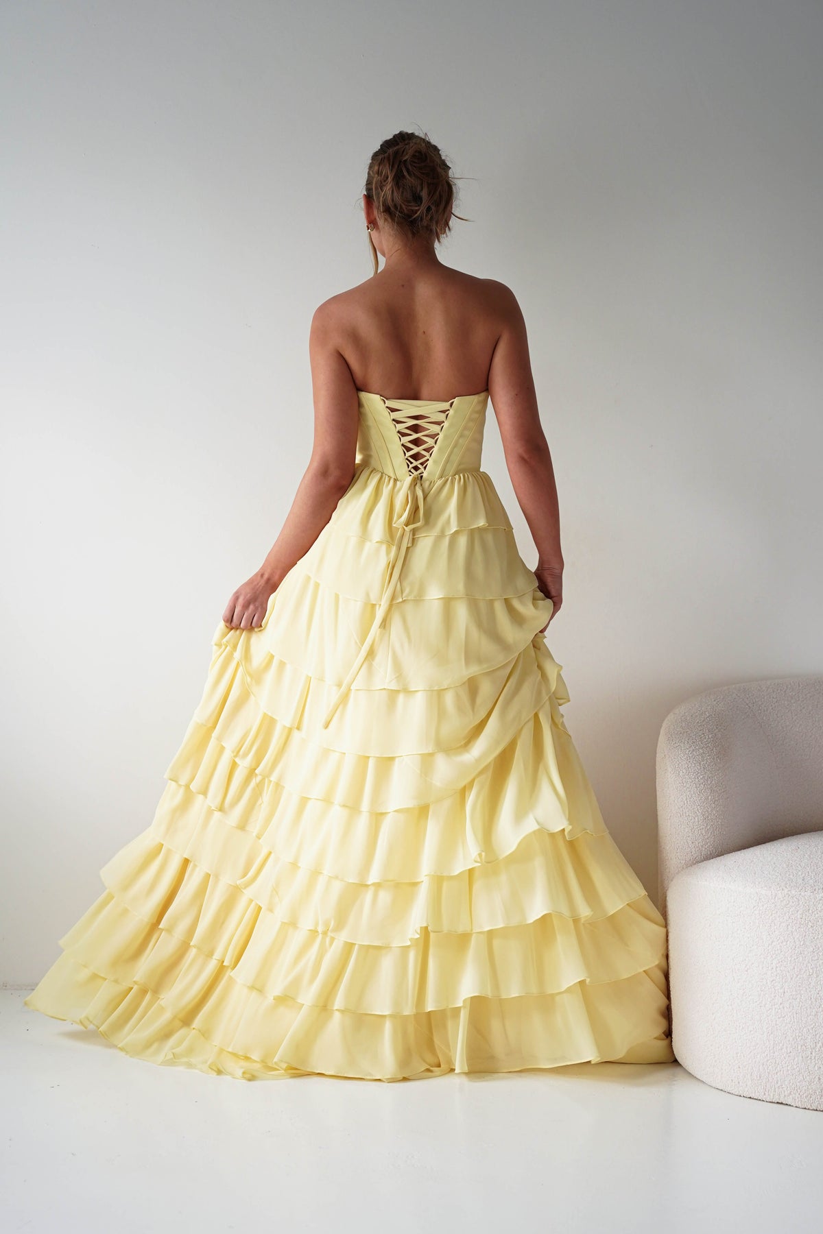 Maddie Ruffle Tiered Sweetheart Gown | Yellow-Oh Hello Clothing