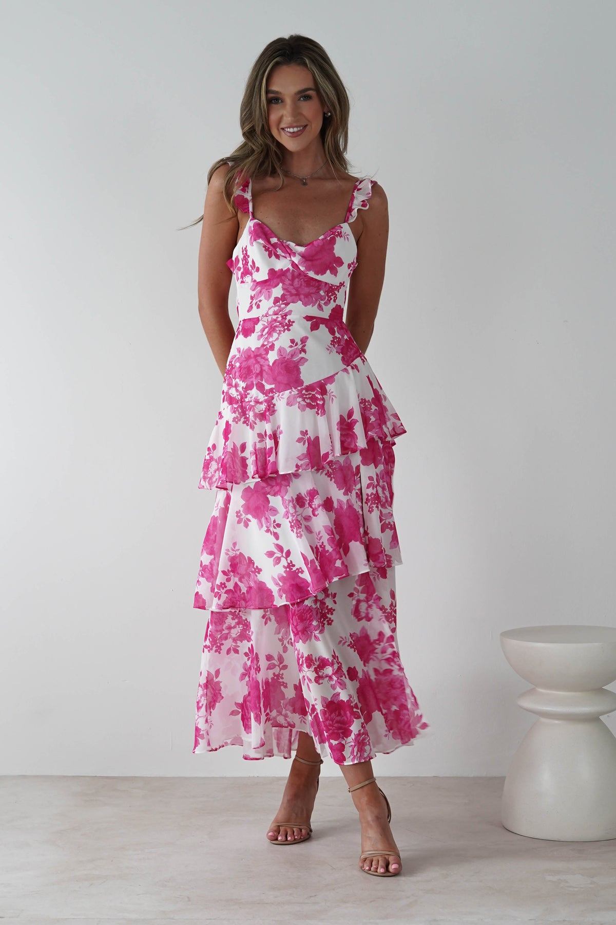 Madrid Ruffle Floral Maxi Dress | Pink-Oh Hello Clothing
