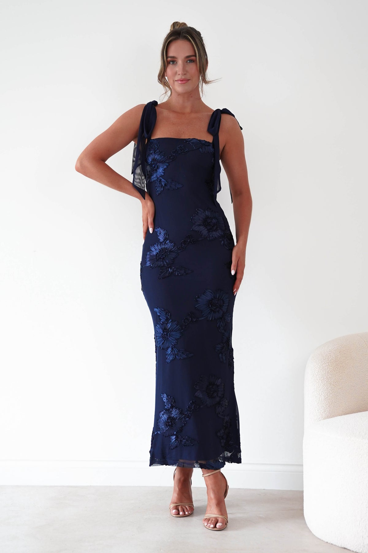 Mahalia Floral Appliqué Maxi Dress | Navy-Oh Hello Clothing