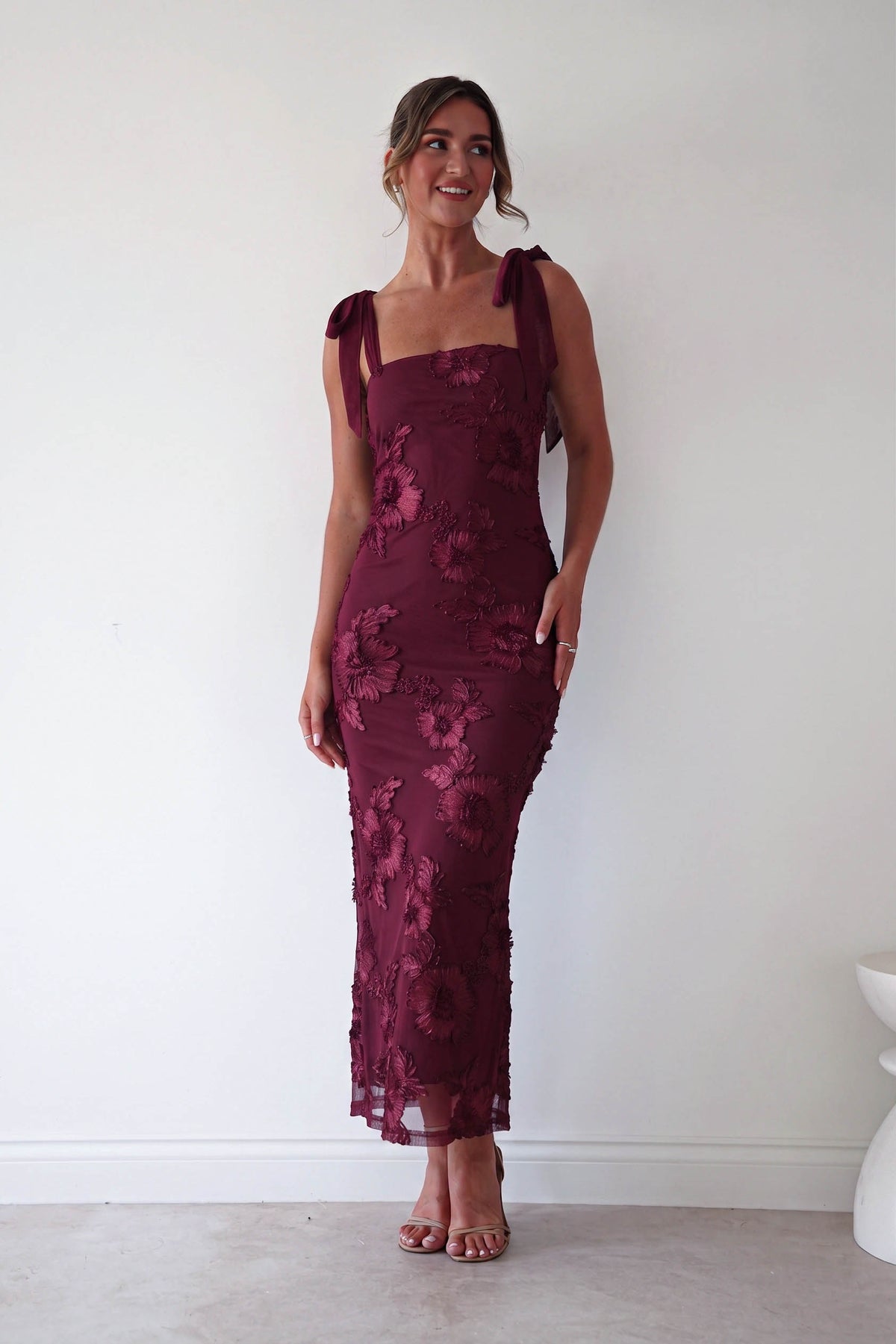 Mahalia Floral Appliqué Maxi Dress | Wine-Oh Hello Clothing