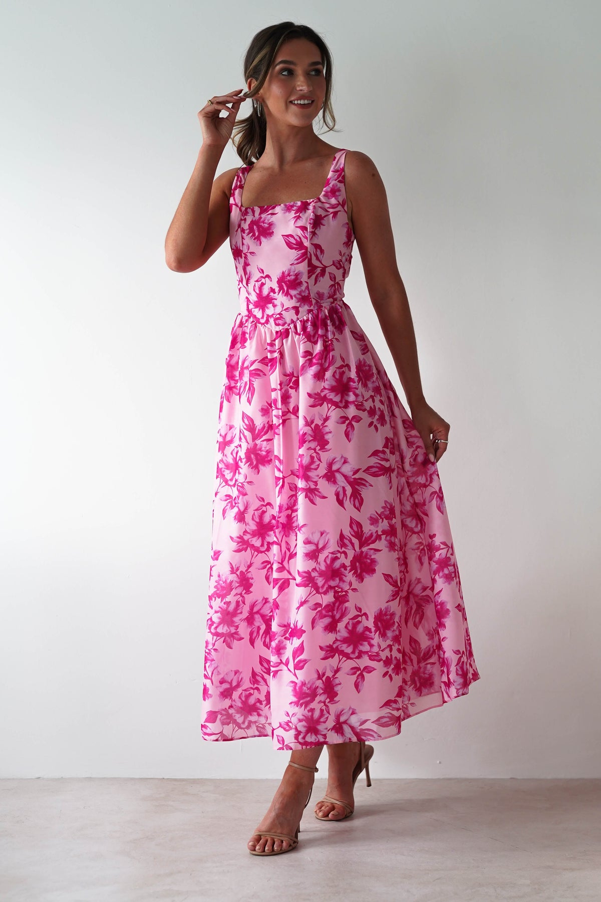 Maisie Floral Skater Maxi Dress | Pink-Oh Hello Clothing