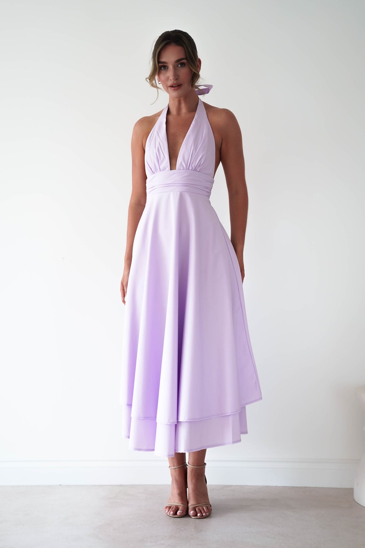 Makaila Halterneck Chiffon Midaxi Dress | Lilac-Oh Hello Clothing