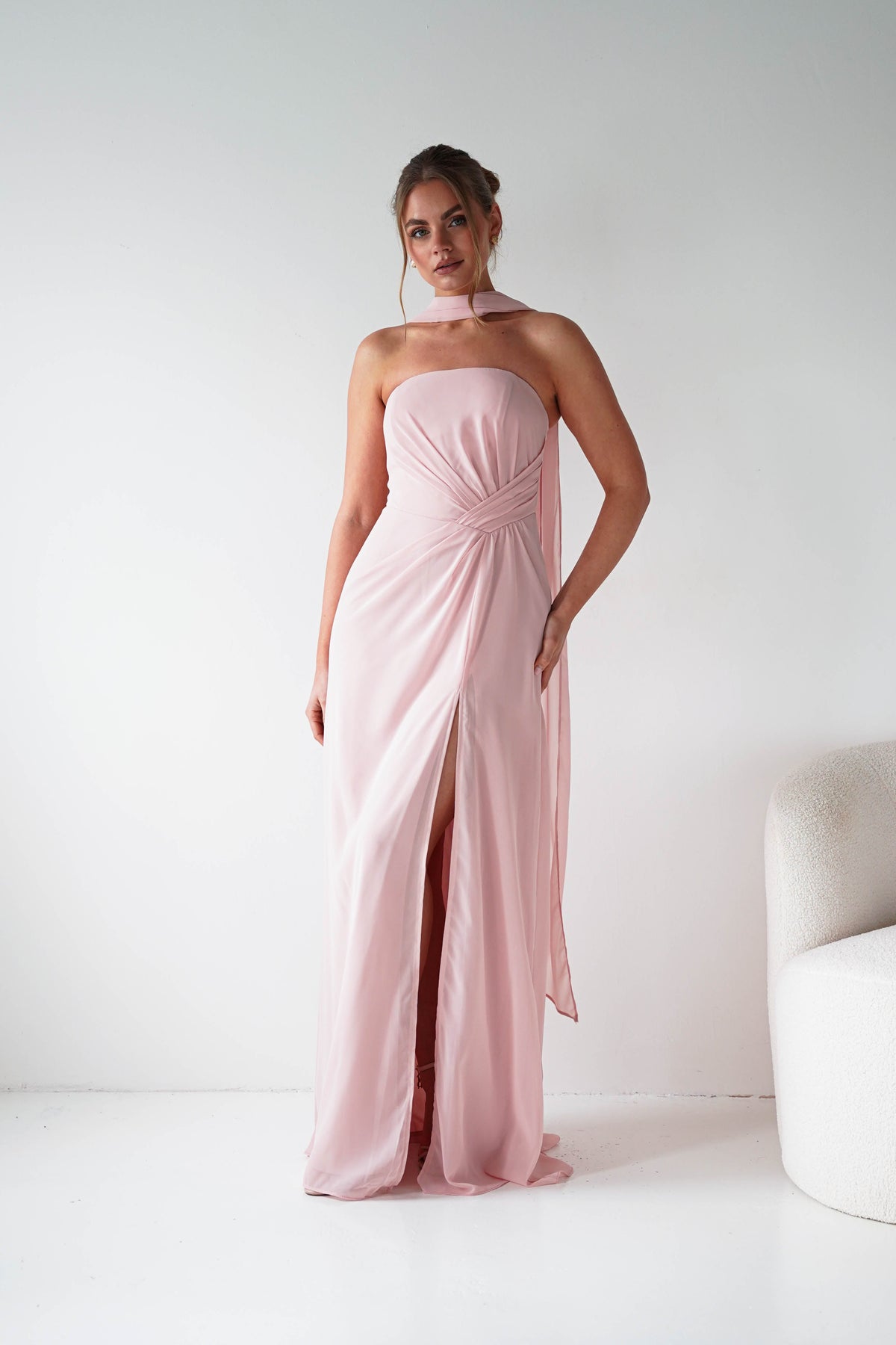 Marcel Strapless Chiffon Maxi Dress | Pink-Oh Hello Clothing