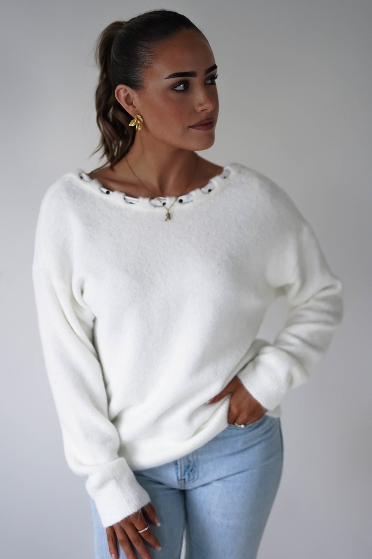 Maria Ribbon Tie Knit Jumper | White-Oh Hello Clothing
