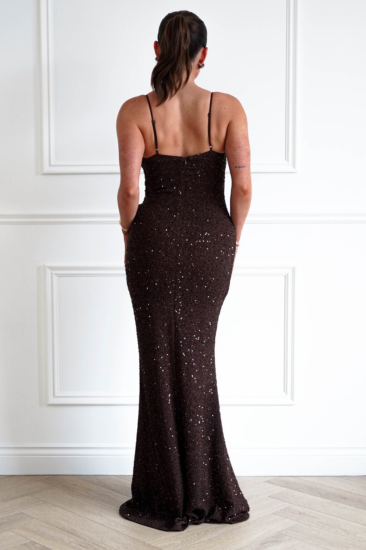 Maria Sequin Bodycon Maxi Gown | Brown-Oh Hello Clothing