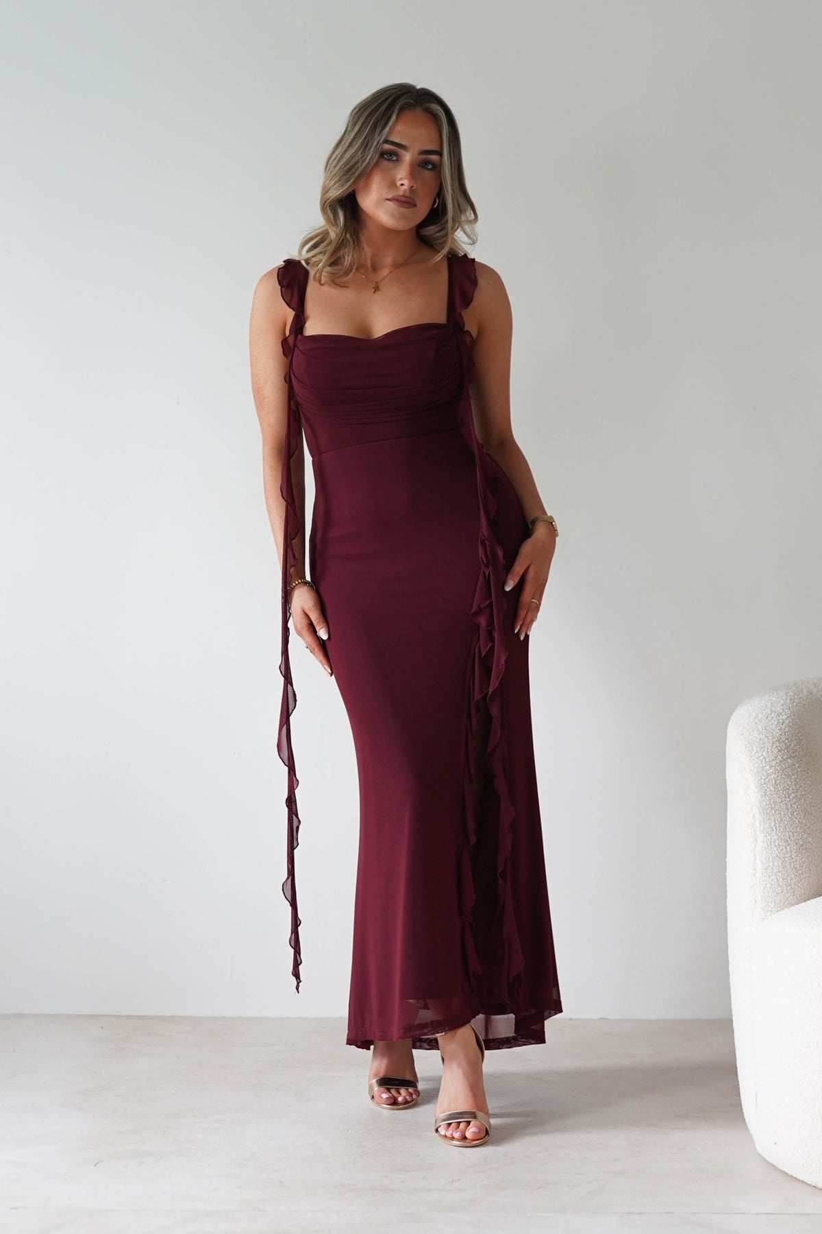 Mhissa Ruffle Maxi Dress | Burgundy-Oh Hello Clothing