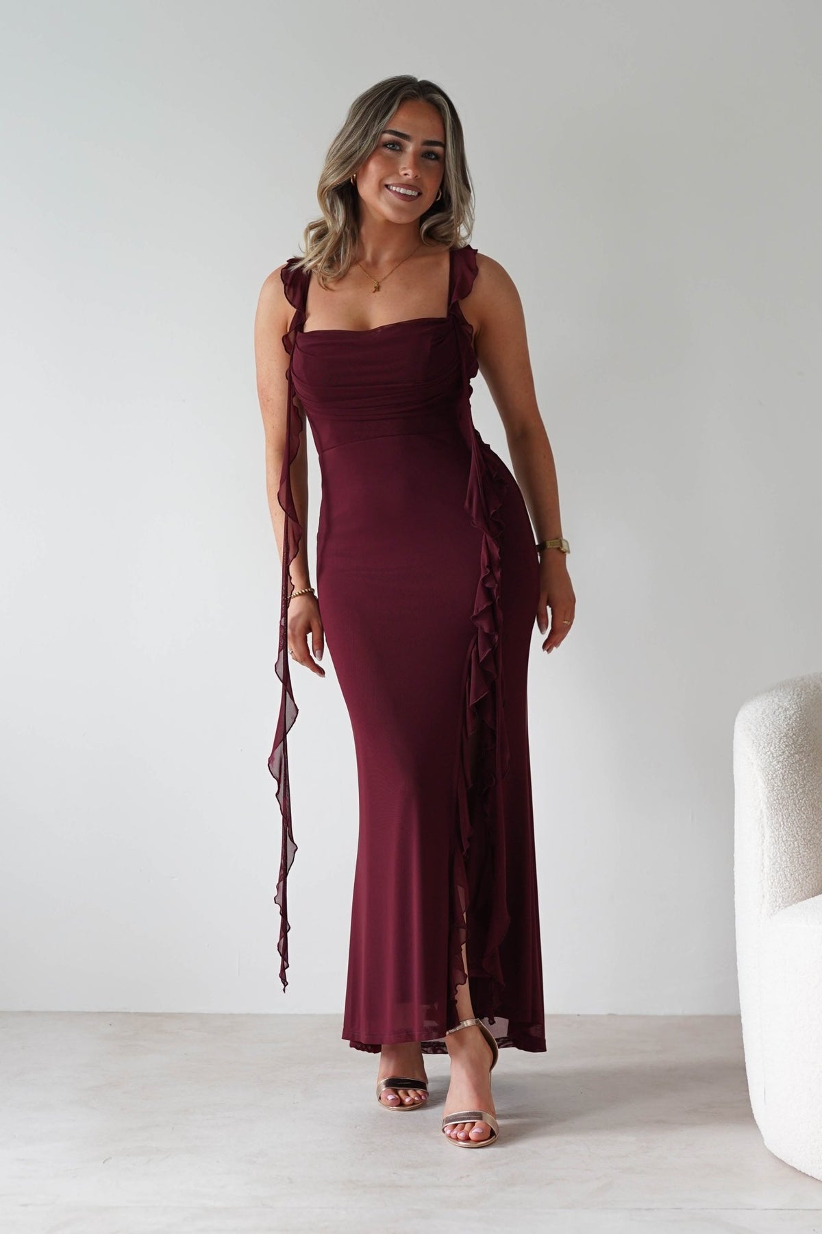 Mhissa Ruffle Maxi Dress | Burgundy-Oh Hello Clothing
