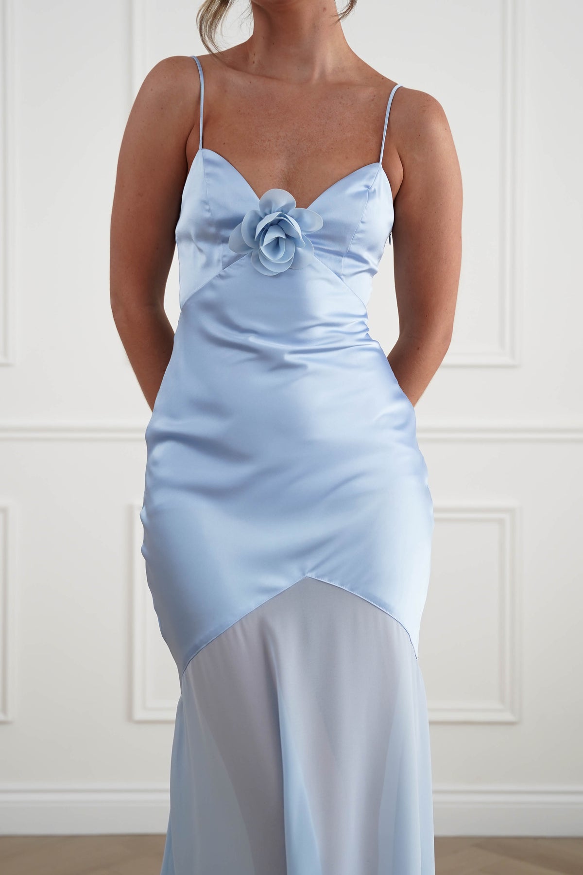 Mia Soft Satin Chiffon Maxi Dress | Blue-Oh Hello Clothing