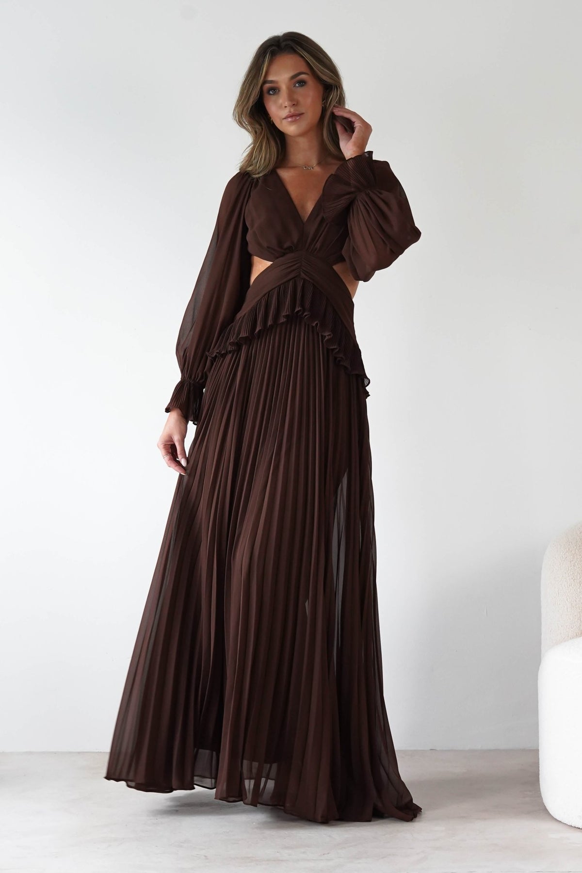 Middleton Pleated Maxi Dress | Brown-Oh Hello Clothing