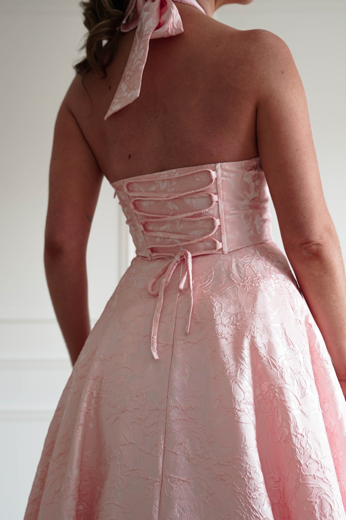 Mila Jacquard Plunge Midi Dress | Blush-Oh Hello Clothing