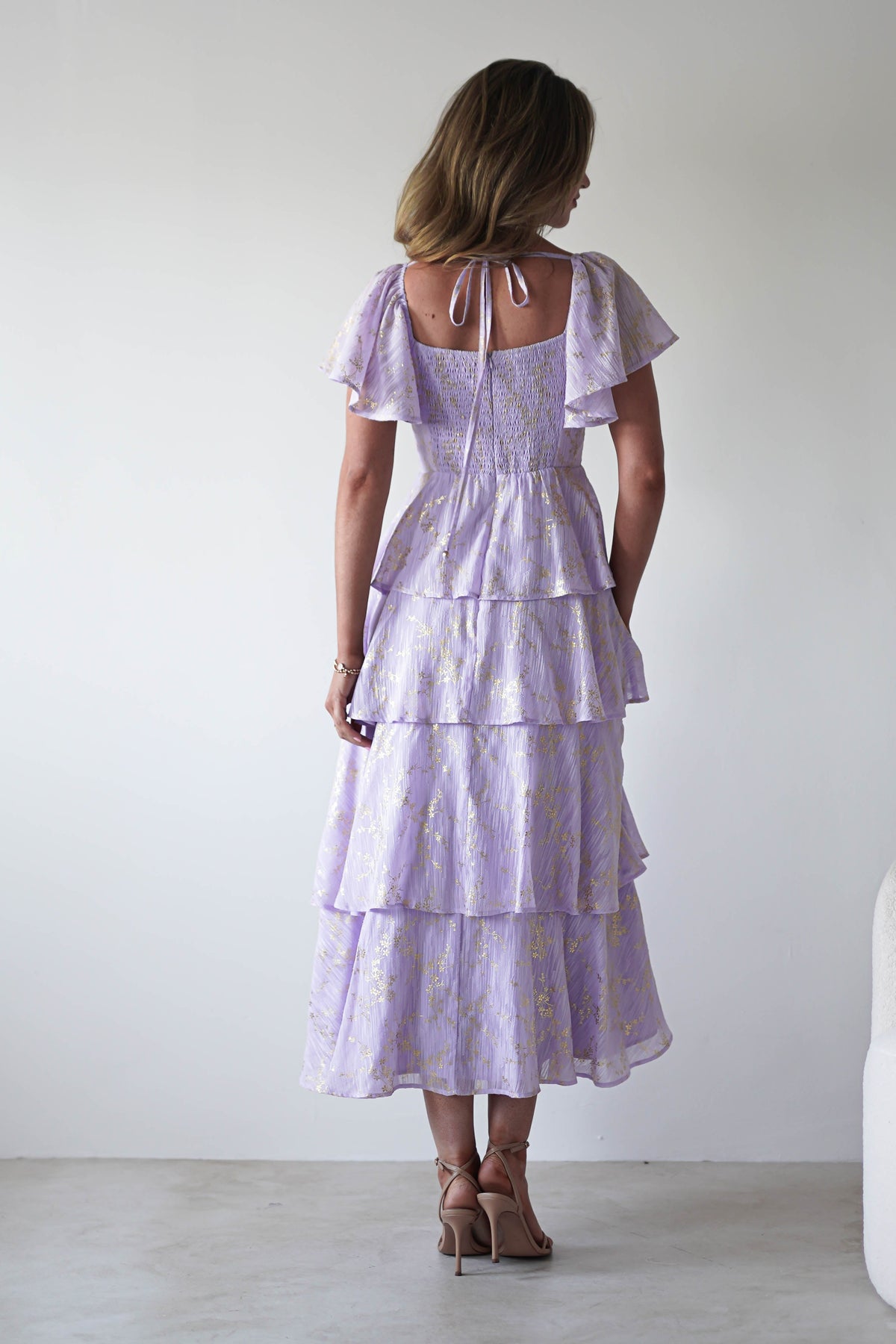 Mirielle Gold Detail Ruffle Maxi Dress | Lilac-Oh Hello Clothing