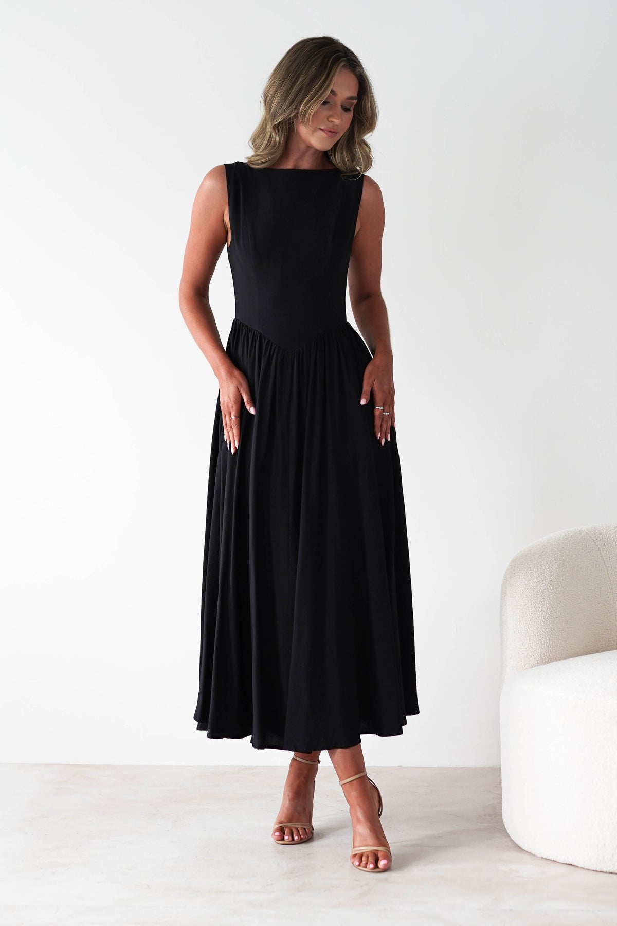 Monroe Skater Midaxi Dress | Black-Oh Hello Clothing
