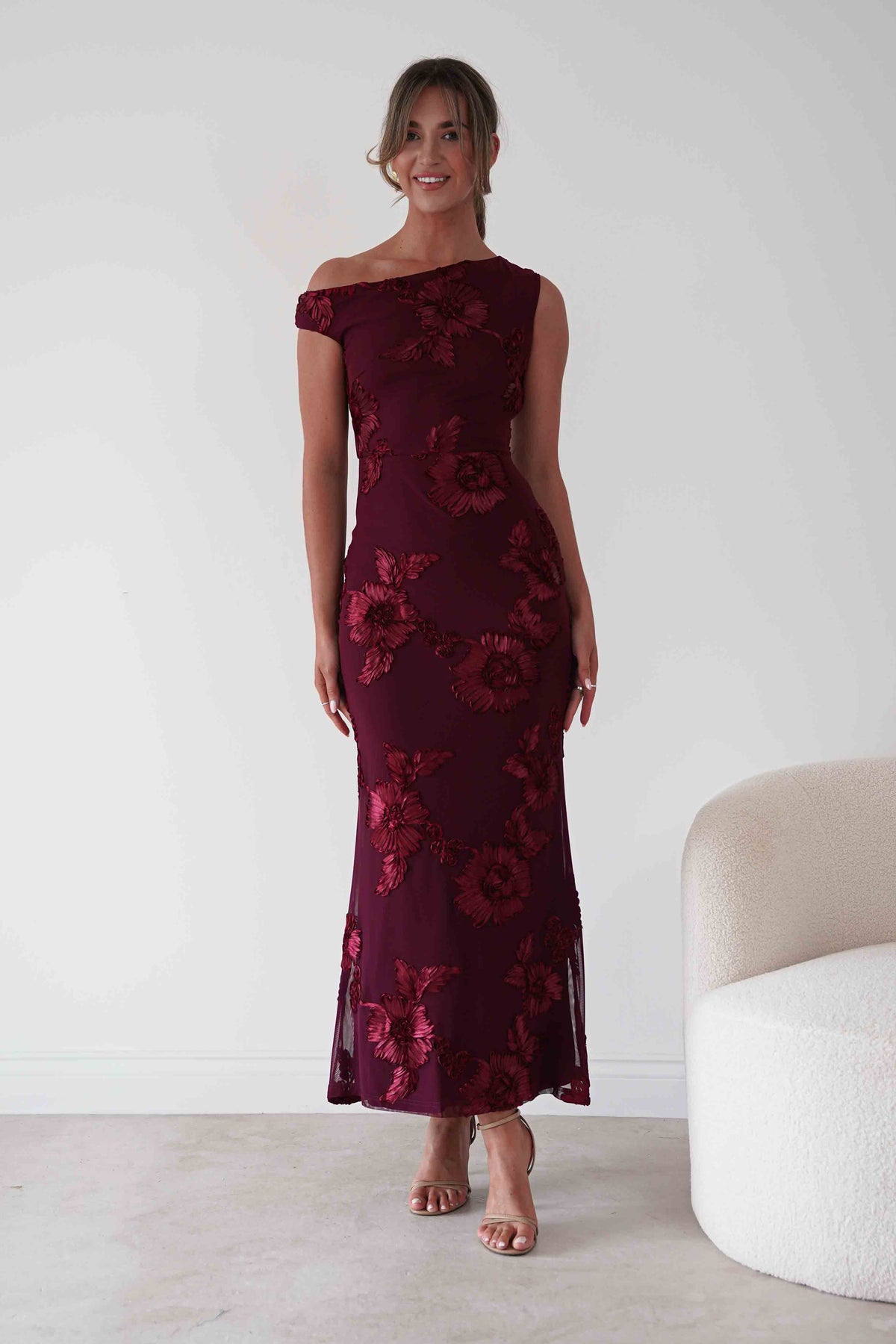 Muse Floral Appliqué Cowl Neck Maxi Dress | Wine-Oh Hello Clothing