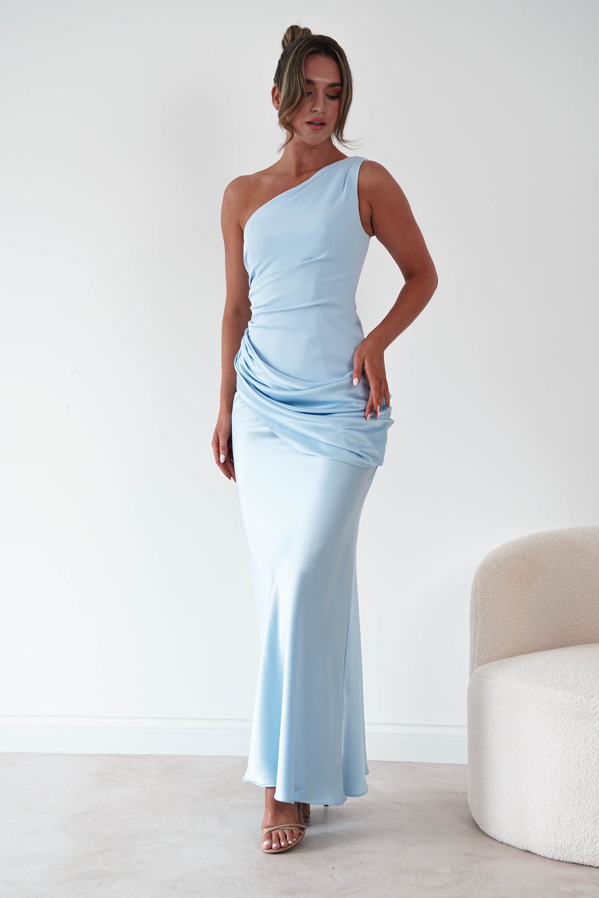 Nadalia One Shoulder Satin Maxi Dress | Blue-Oh Hello Clothing