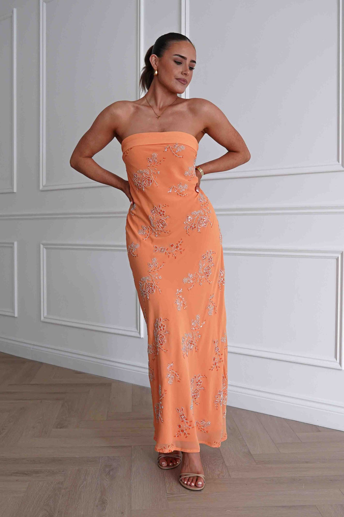 Nenita Beaded Strapless Maxi Dress | Orange-Oh Hello Clothing