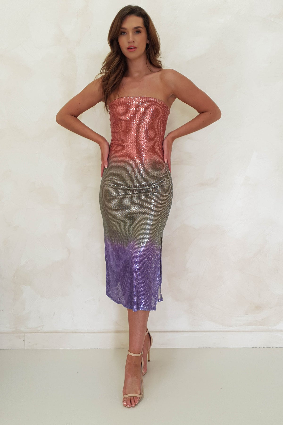 Neva Sequin Stapless Midi Dress | Rose Ombre-Oh Hello Clothing